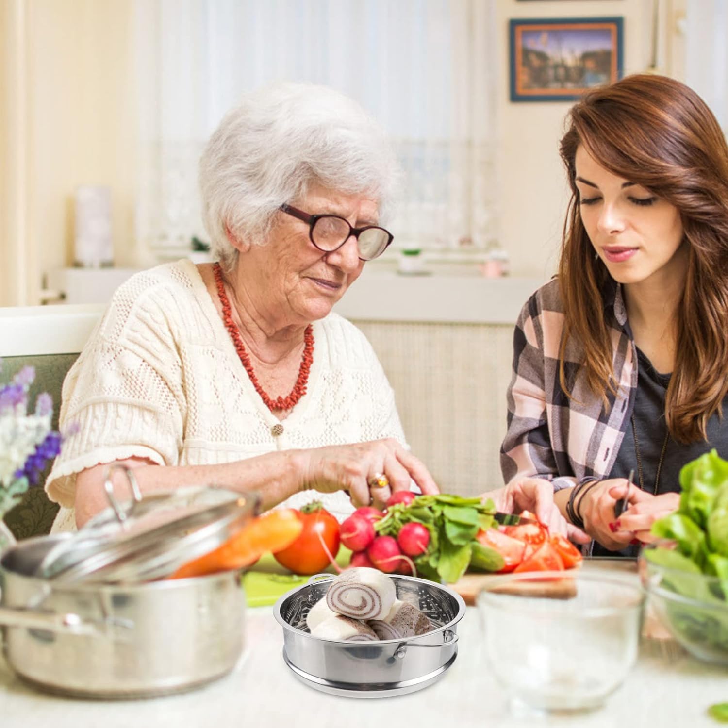 Stainless Steel Vegetable Steamer Pot with Basket Insert - 22cm, Kitchen Saucepot for Dim Sum, Dumplings, and Buns by DOITOOL