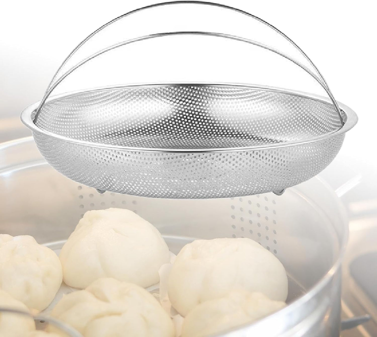 Stainless Steel Veggie Steamer Basket with Handle - Round Mesh Net Strainer for Dumpling Cooking
