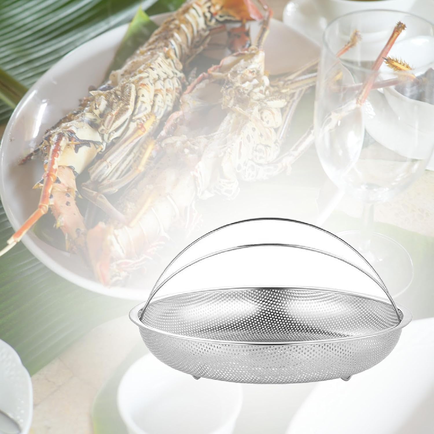 Stainless Steel Veggie Steamer Basket with Handle - Round Mesh Net Strainer for Dumpling Cooking