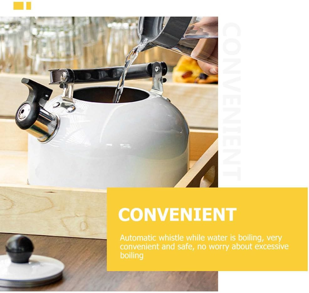 Stainless Steel Whistle Tea Kettle Stovetop for Boiling Water Coffee or Milk - White Color