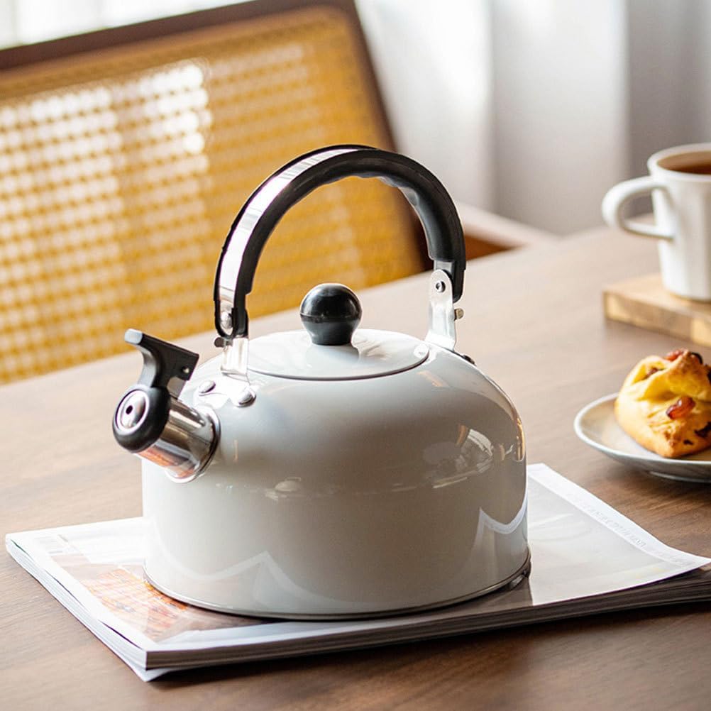 Stainless Steel Whistle Tea Kettle Stovetop for Boiling Water Coffee or Milk - White Color