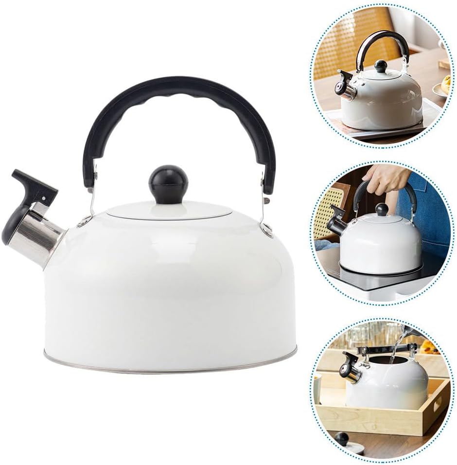 Stainless Steel Whistle Tea Kettle Stovetop for Boiling Water Coffee or Milk - White Color