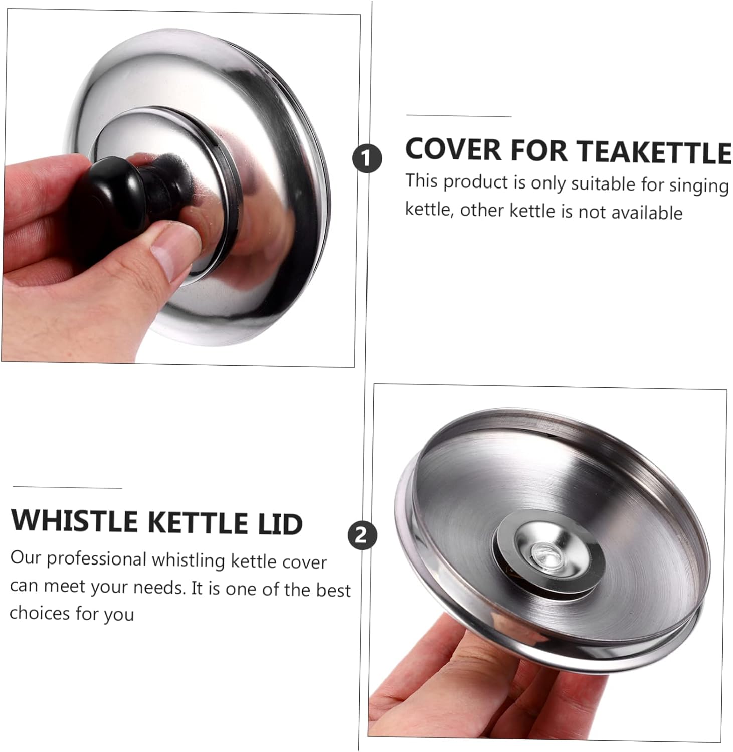 Stainless Steel Whistling Kettle Lid Replacement - Teakettle Top Handle Cover - Cookware Pot Lid Knob - Silver Teapot Lid Handle