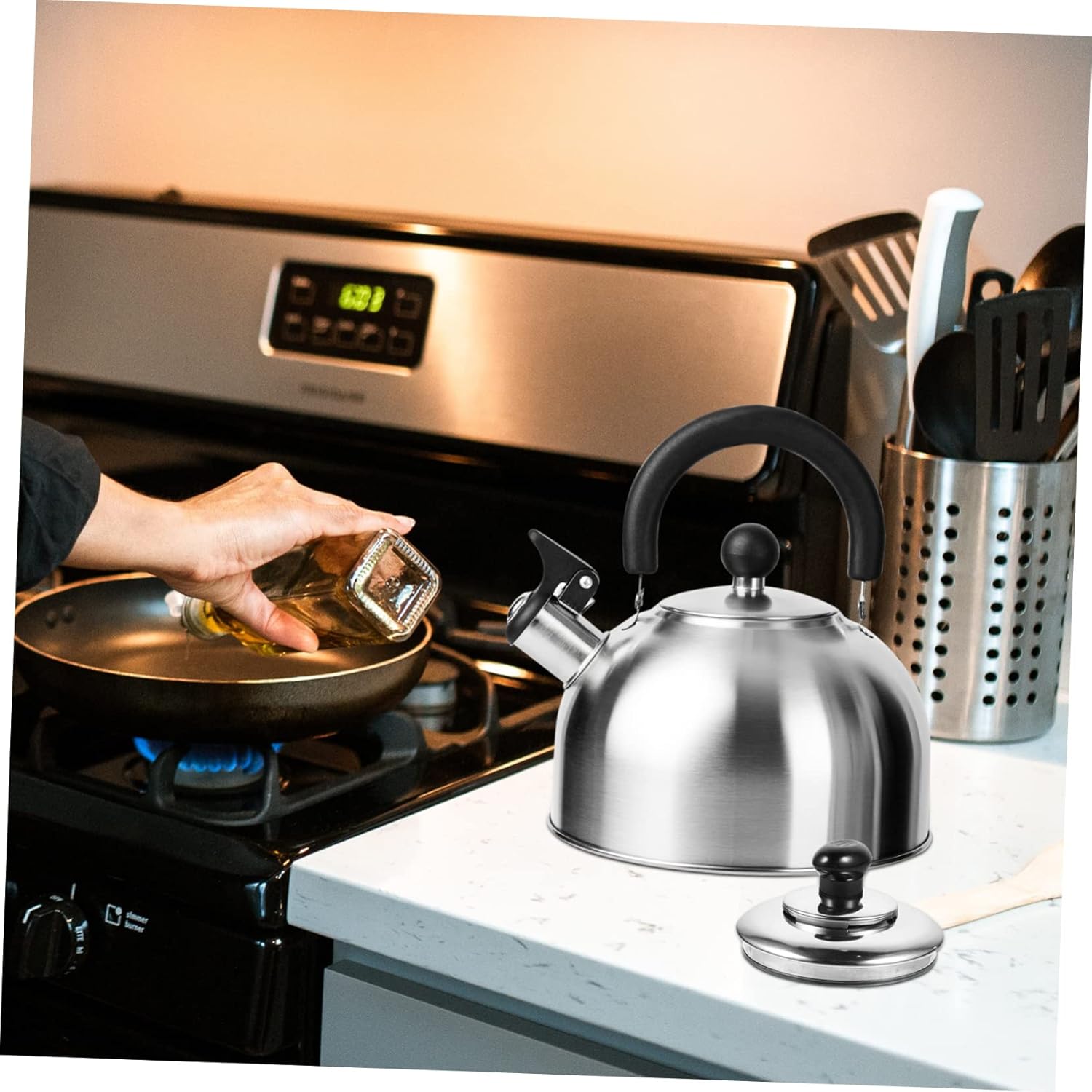 Stainless Steel Whistling Kettle Lid Replacement - Teakettle Top Handle Cover - Cookware Pot Lid Knob - Silver Teapot Lid Handle