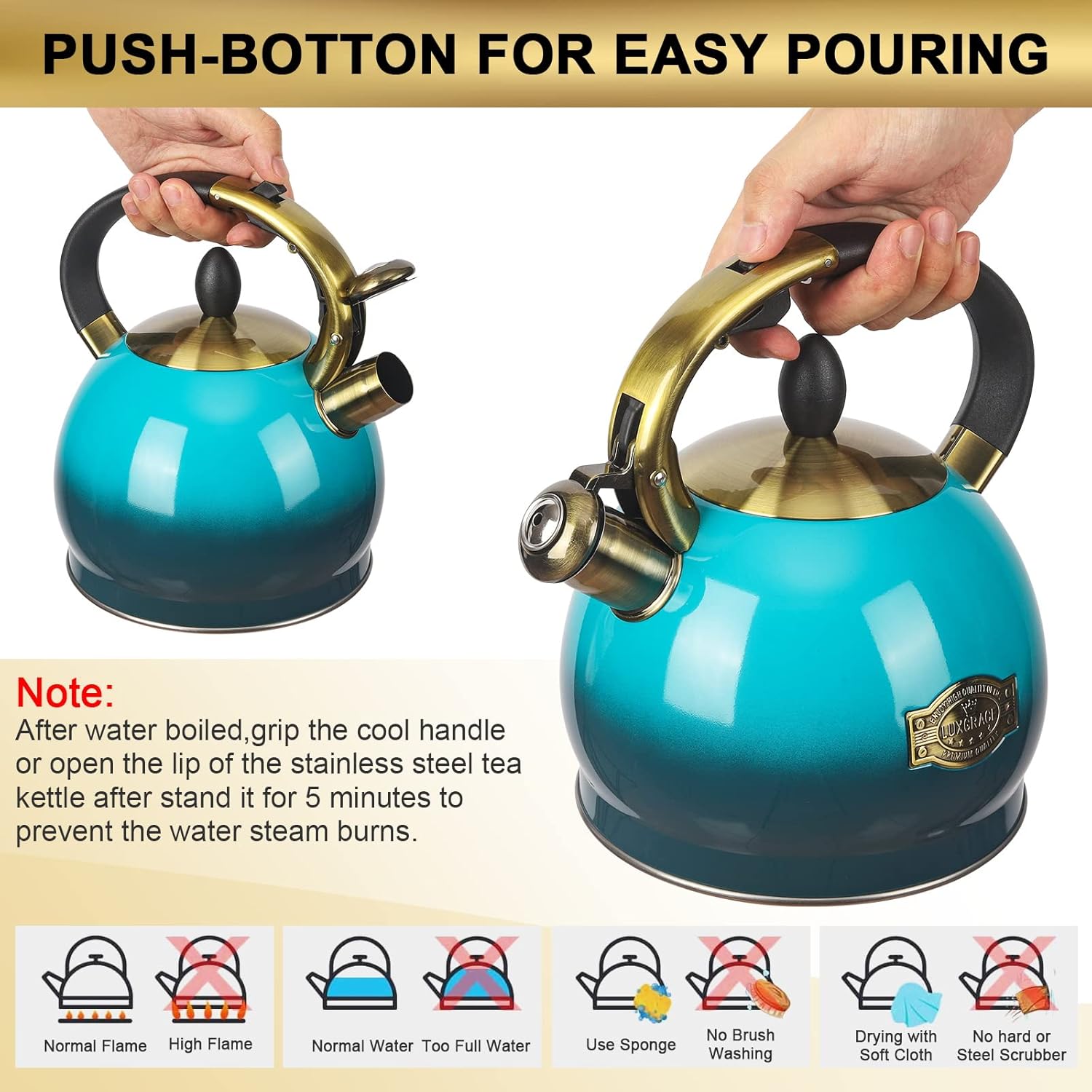 Stainless Steel Whistling Tea Kettle - Classic Design with Cool Grip - 3 Quart Capacity for Stovetop Brewing