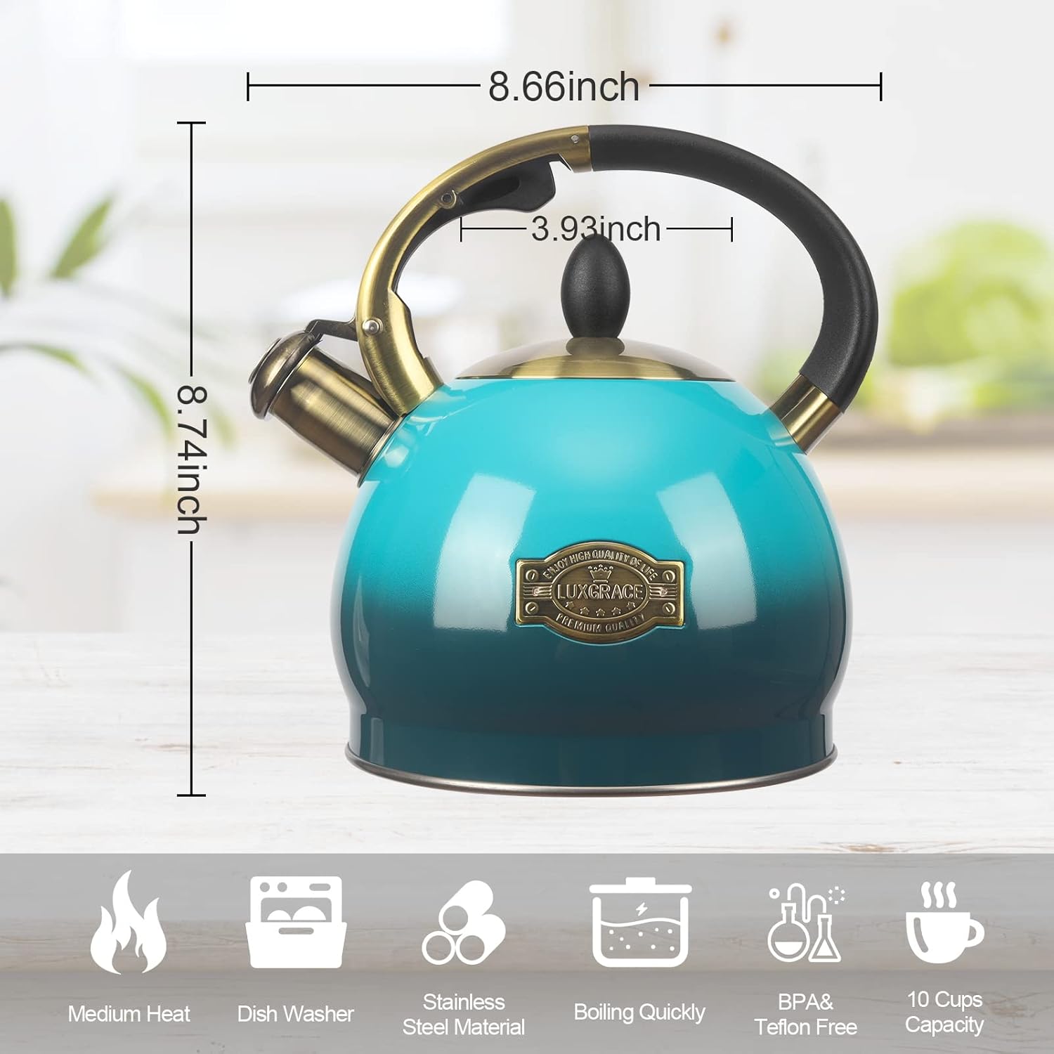 Stainless Steel Whistling Tea Kettle - Classic Design with Cool Grip - 3 Quart Capacity for Stovetop Brewing