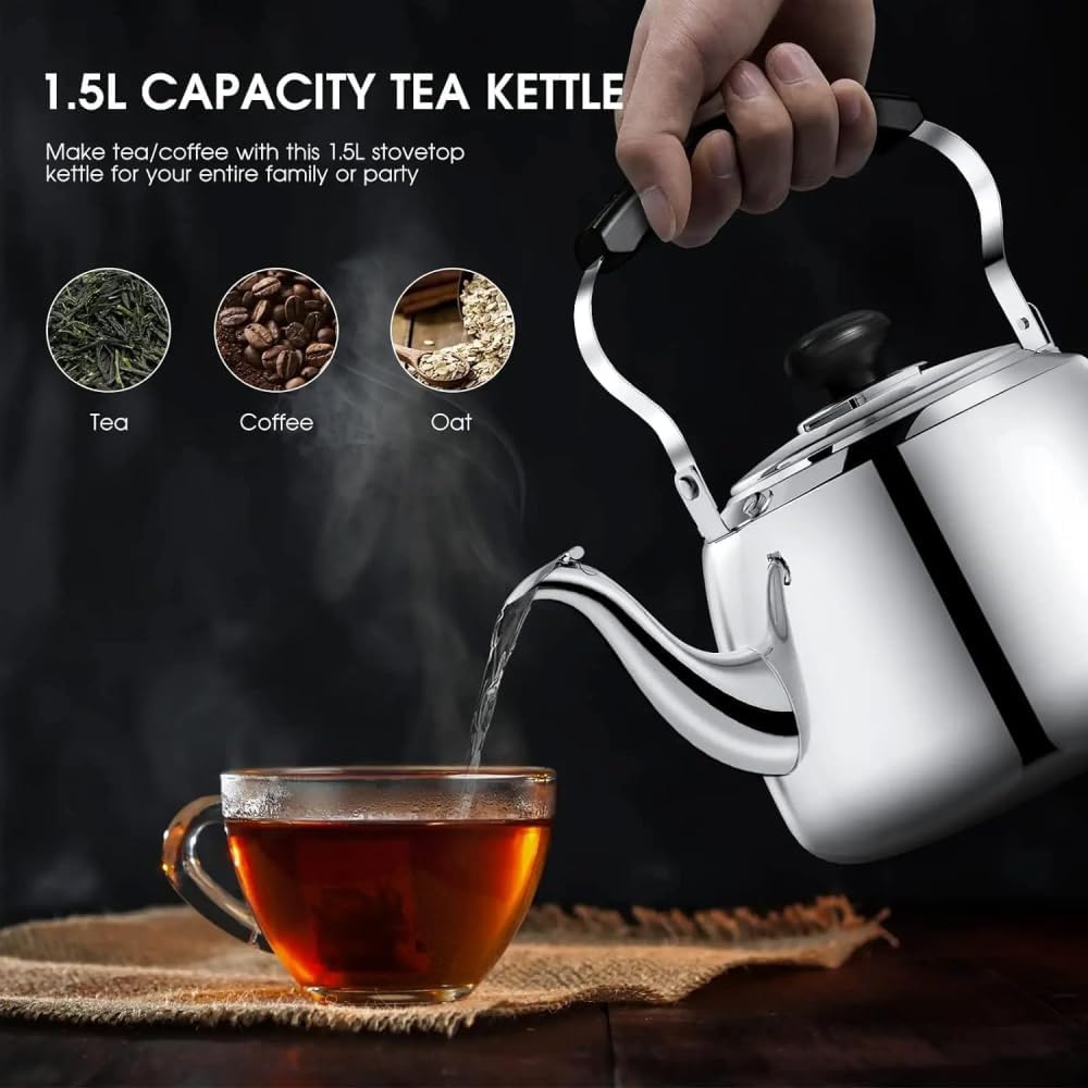 Stainless Steel Whistling Tea Kettle for Household and Kitchen Use - 3L-1L Teapot for Brewing Coffee, Tea, and Espresso on All Stove Types