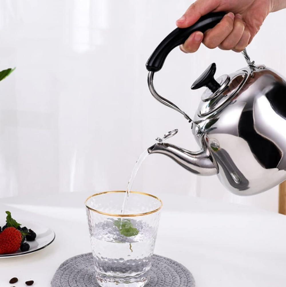 Stainless Steel Whistling Tea Kettle for Household and Kitchen Use - 3L-1L Teapot for Brewing Coffee, Tea, and Espresso on All Stove Types