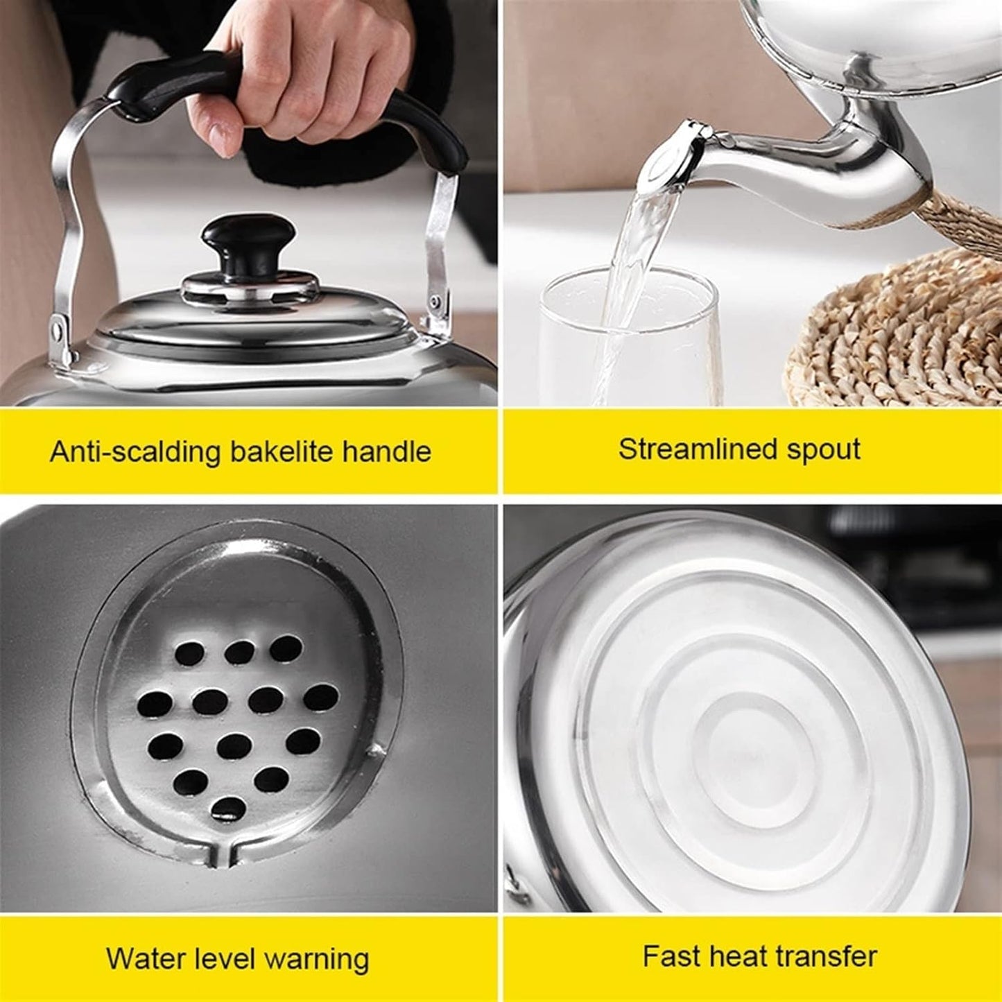 Stainless Steel Whistling Tea Kettle for Stove Tops - Food Grade Teapot for Gas, Induction, Electric Stoves - 4L Capacity