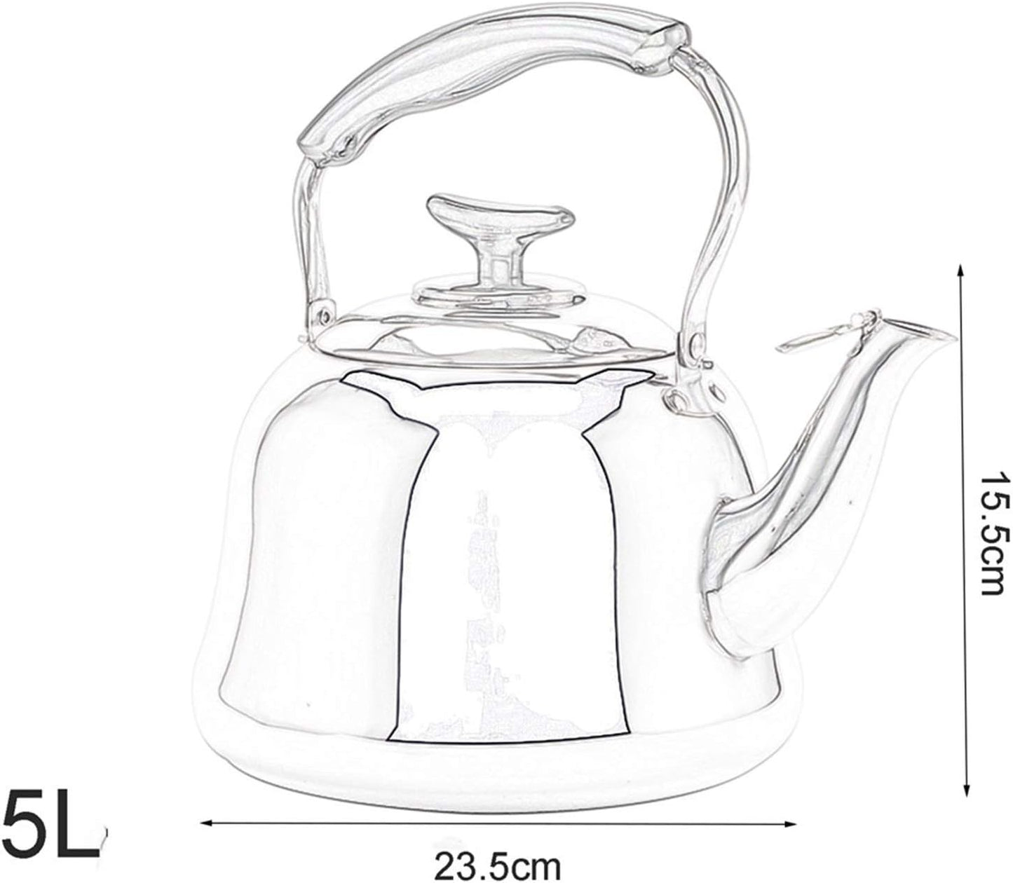 Stainless Steel Whistling Tea Kettle for Stove Top with Ergonomic Handle - 5L Silver