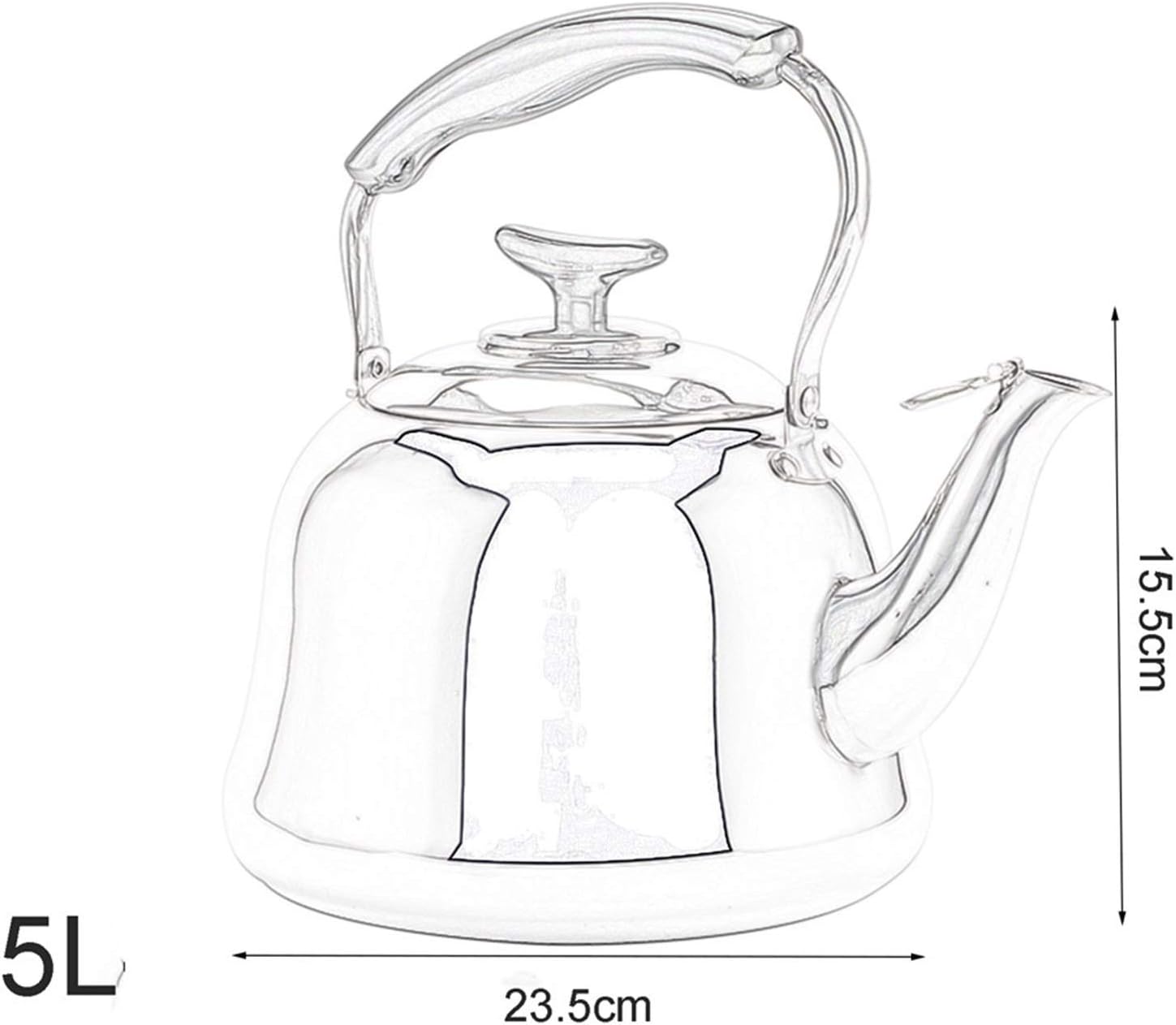 Stainless Steel Whistling Tea Kettle for Stove Top with Ergonomic Handle - 5L Silver