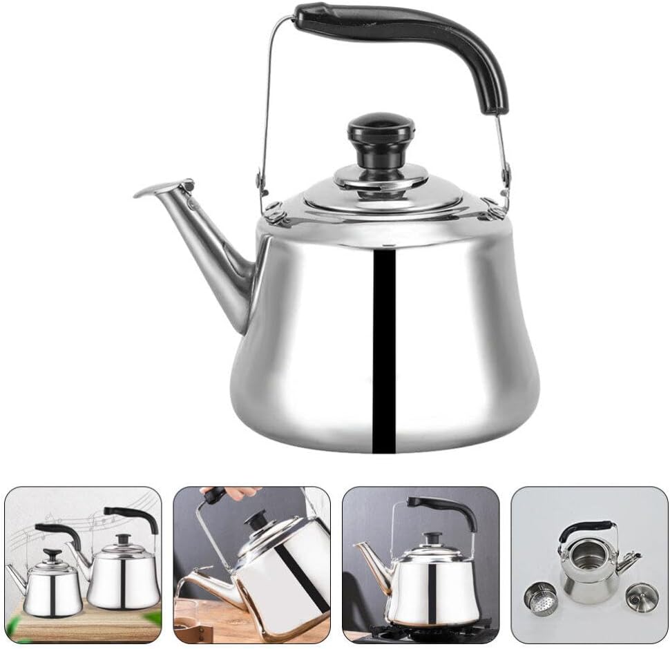 Stainless Steel Whistling Tea Kettle for Stove Top - Portable Kitchen Water Pot with Whistle - Household Teakettle for Home