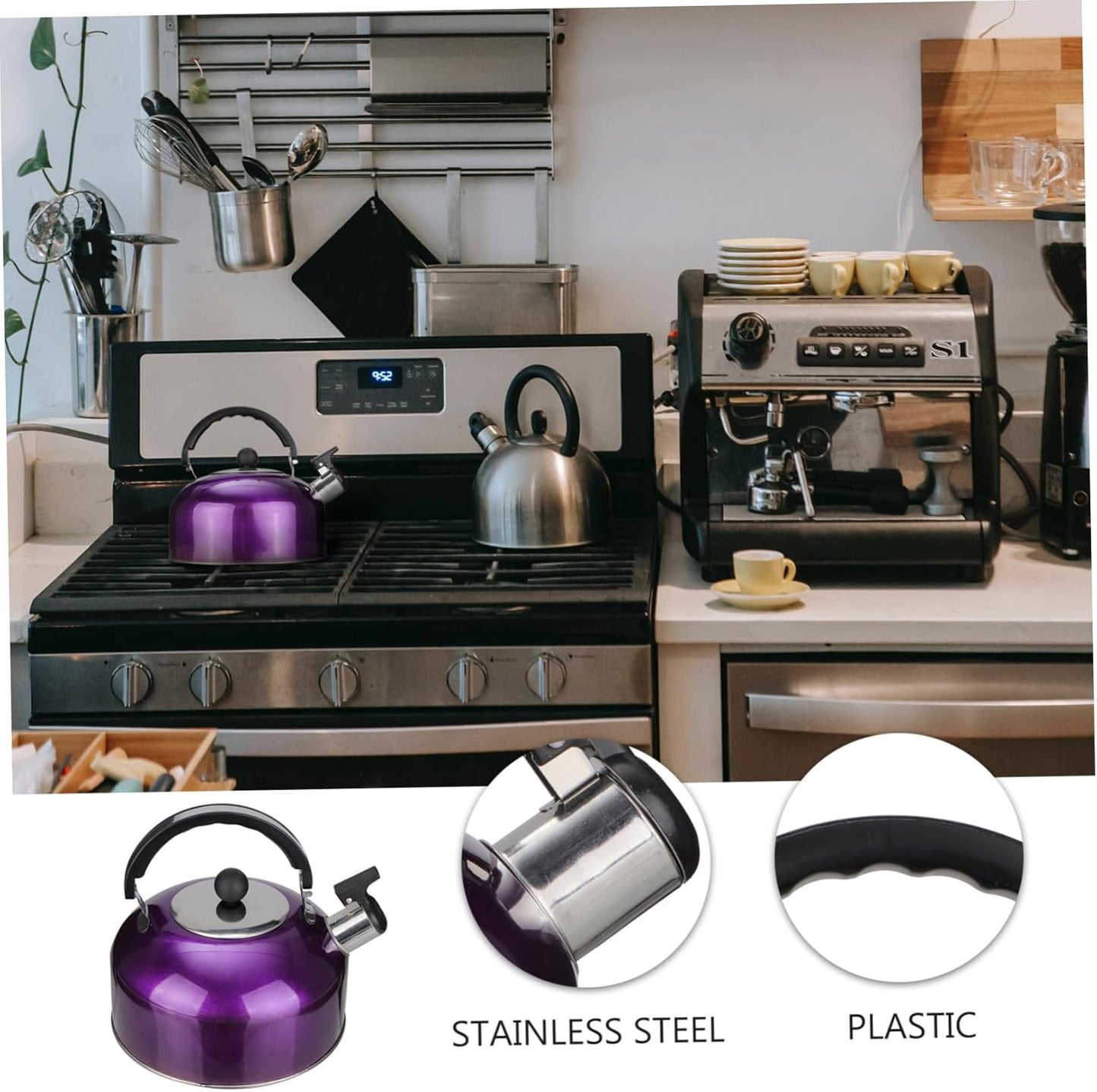 Stainless Steel Whistling Tea Kettle with Handle for Home Outdoor Camping - Purple Color