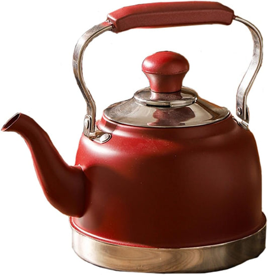 Stainless Steel Whistling Tea Kettle with Infuser, Red Stovetop Tea Pot - 1.5L