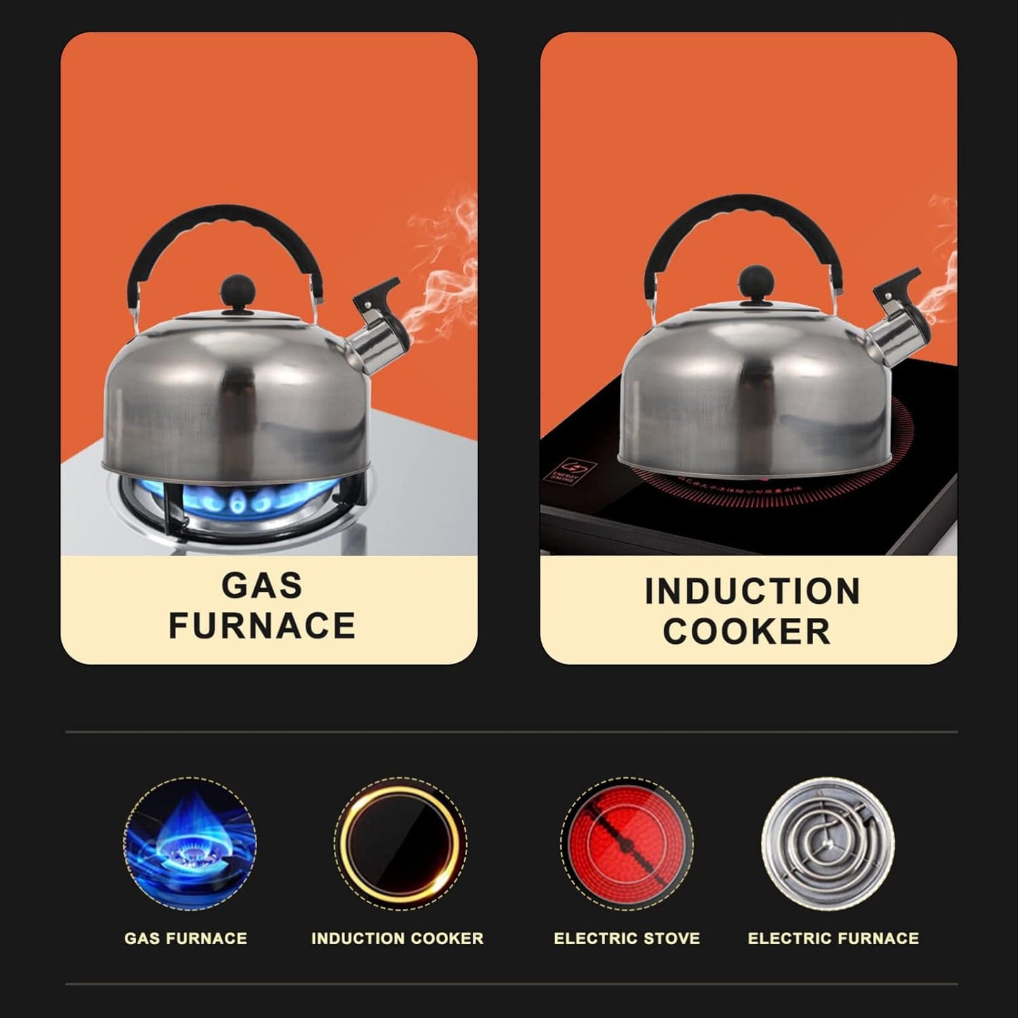 Stainless Steel Whistling Teapot Kettle for Stovetop - Classic 2QT Boiling Teapot with Handle