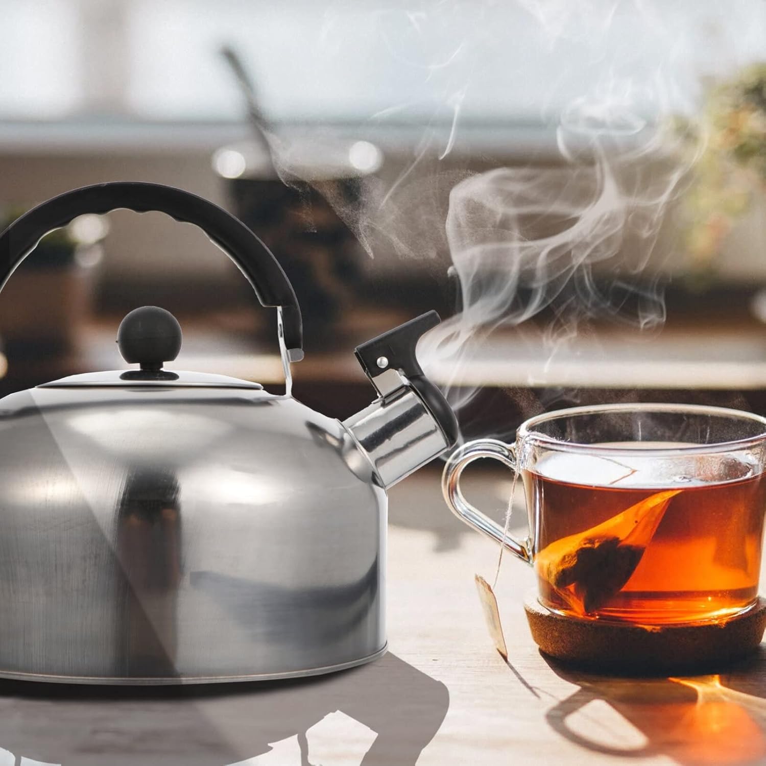 Stainless Steel Whistling Teapot Kettle for Stovetop - Classic 2QT Boiling Teapot with Handle