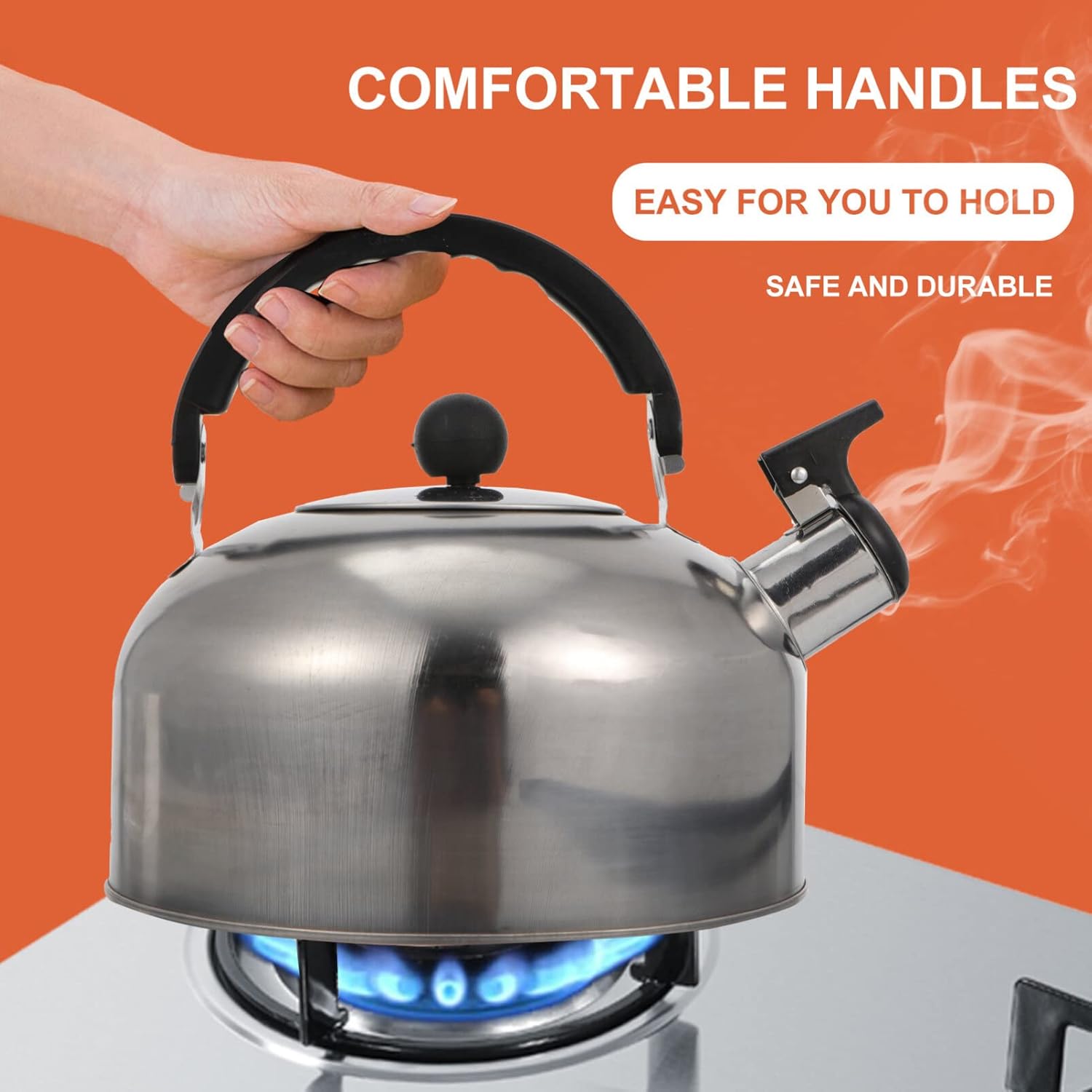 Stainless Steel Whistling Teapot Kettle for Stovetop - Classic 2QT Boiling Teapot with Handle