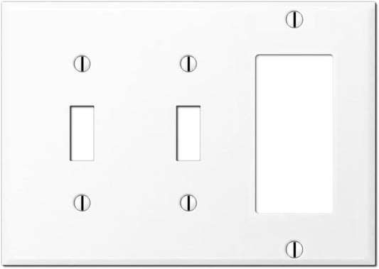 Stainless Steel White Painted 3-Gang Combination Wall Plate - Rocker/GFCI & 2 Toggle Switches - UL Listed, 4.5 x 6.38 Inches - Made in USA