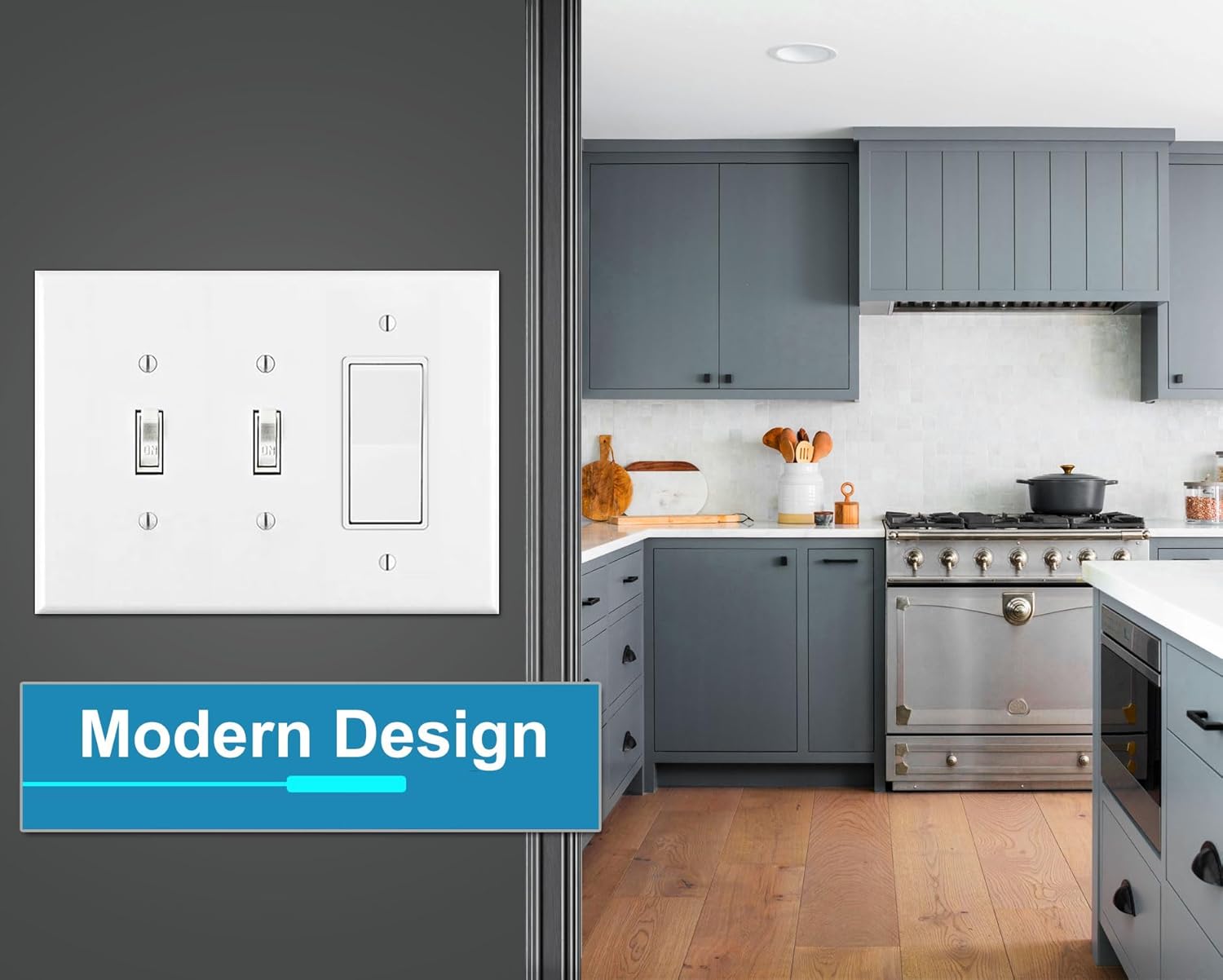 Stainless Steel White Painted 3-Gang Combination Wall Plate - Rocker/GFCI & 2 Toggle Switches - UL Listed, 4.5 x 6.38 Inches - Made in USA