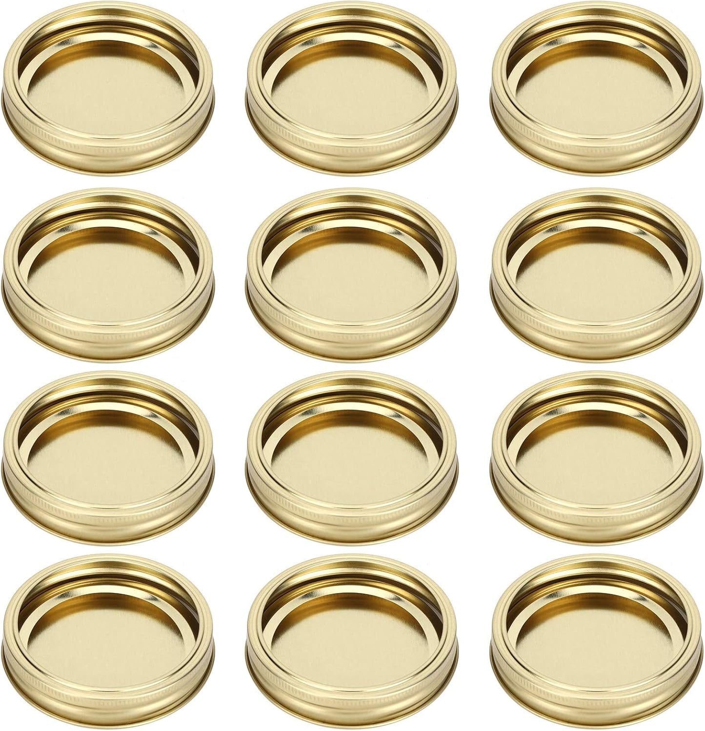 Stainless Steel Wide Mouth Mason Jar Lids Set - 12pcs Leakproof Canning Lids & Rings for 86mm Jars - Split Type Sealing Covers in Gold