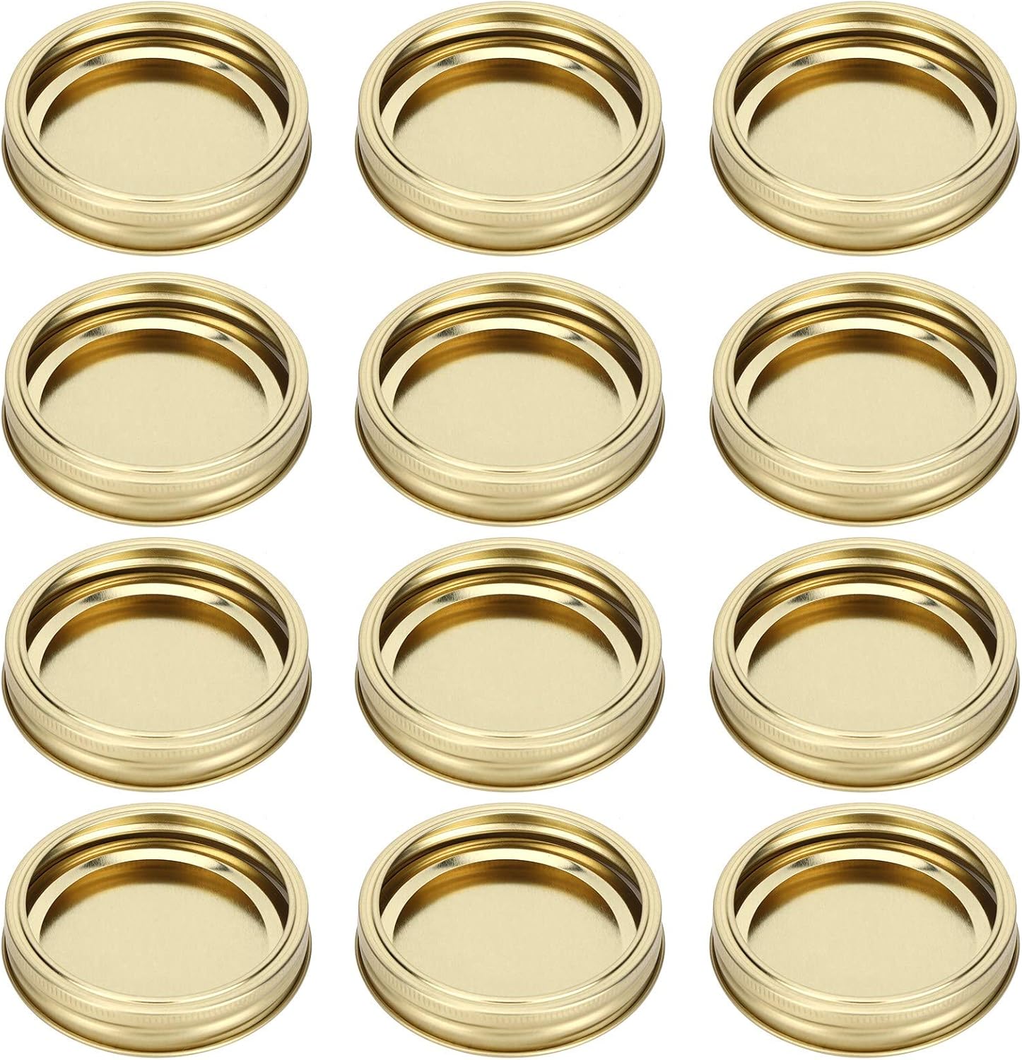 Stainless Steel Wide Mouth Mason Jar Lids Set - 12pcs Leakproof Canning Lids & Rings for 86mm Jars - Split Type Sealing Covers in Gold