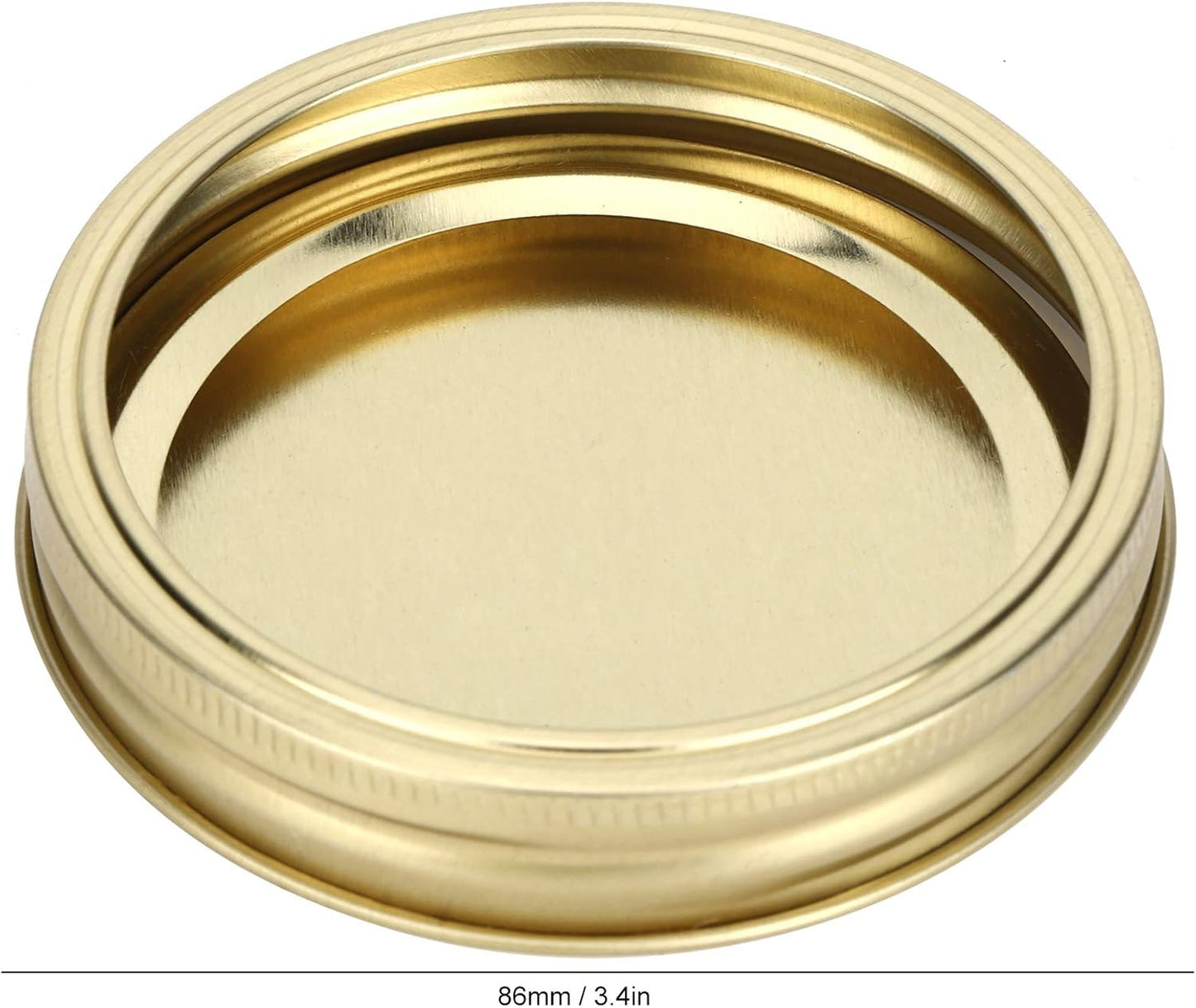 Stainless Steel Wide Mouth Mason Jar Lids Set - 12pcs Leakproof Canning Lids & Rings for 86mm Jars - Split Type Sealing Covers in Gold