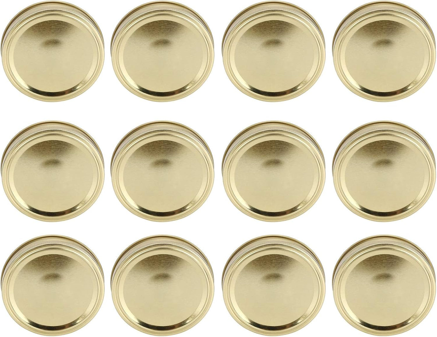 Stainless Steel Wide Mouth Mason Jar Lids Set - 12pcs Leakproof Canning Lids & Rings for 86mm Jars - Split Type Sealing Covers in Gold