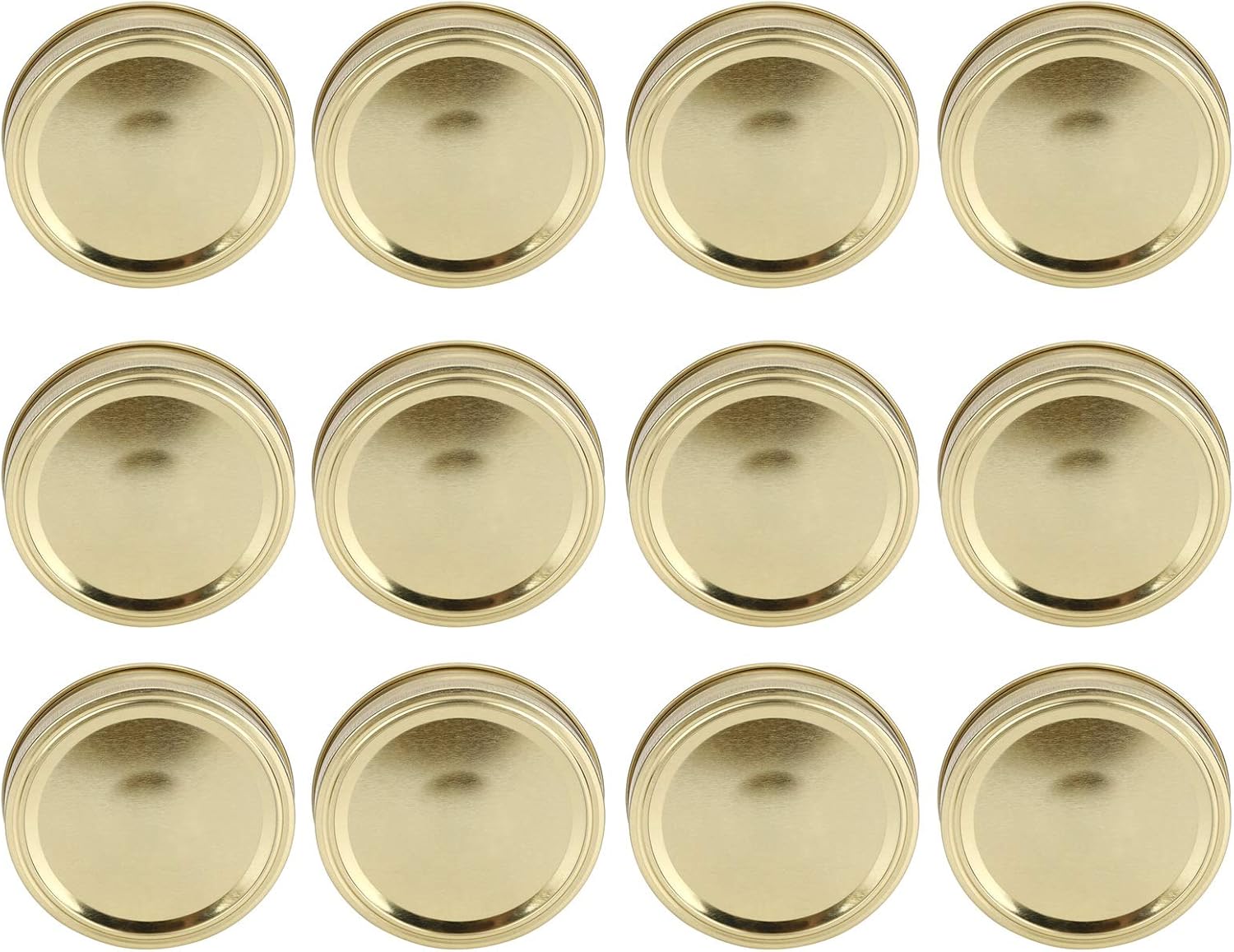 Stainless Steel Wide Mouth Mason Jar Lids Set - 12pcs Leakproof Canning Lids & Rings for 86mm Jars - Split Type Sealing Covers in Gold
