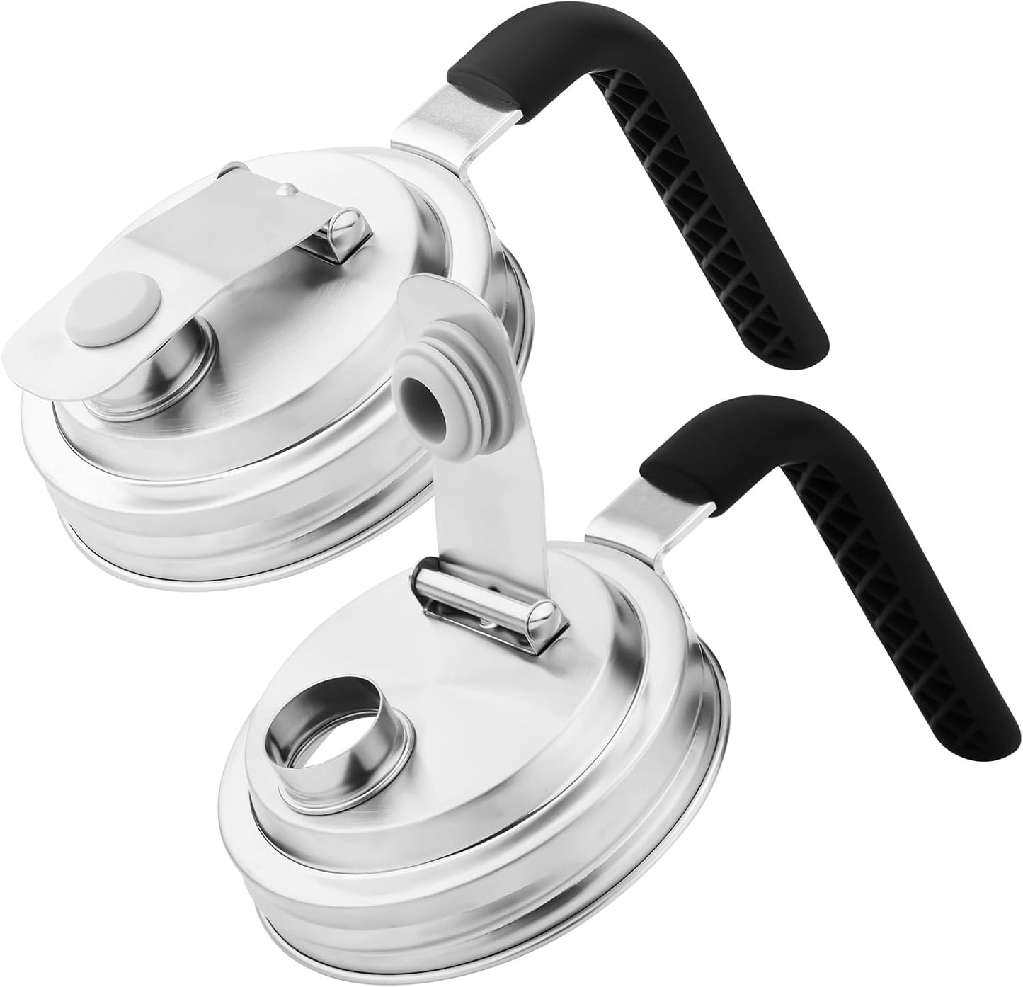 Stainless Steel Wide Mouth Mason Jar Pour Spout Lids with Handle - Set of 2 - Perfect for Home Brewing and Fruit Fermenting