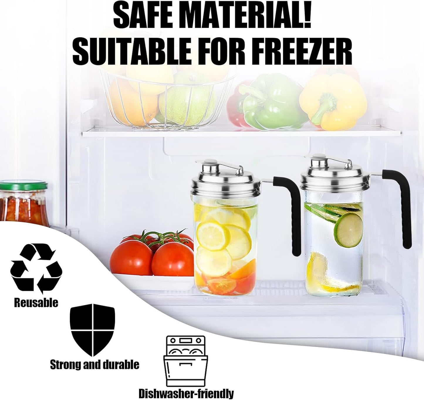 Stainless Steel Wide Mouth Mason Jar Pour Spout Lids with Handle - Set of 2 - Perfect for Home Brewing and Fruit Fermenting