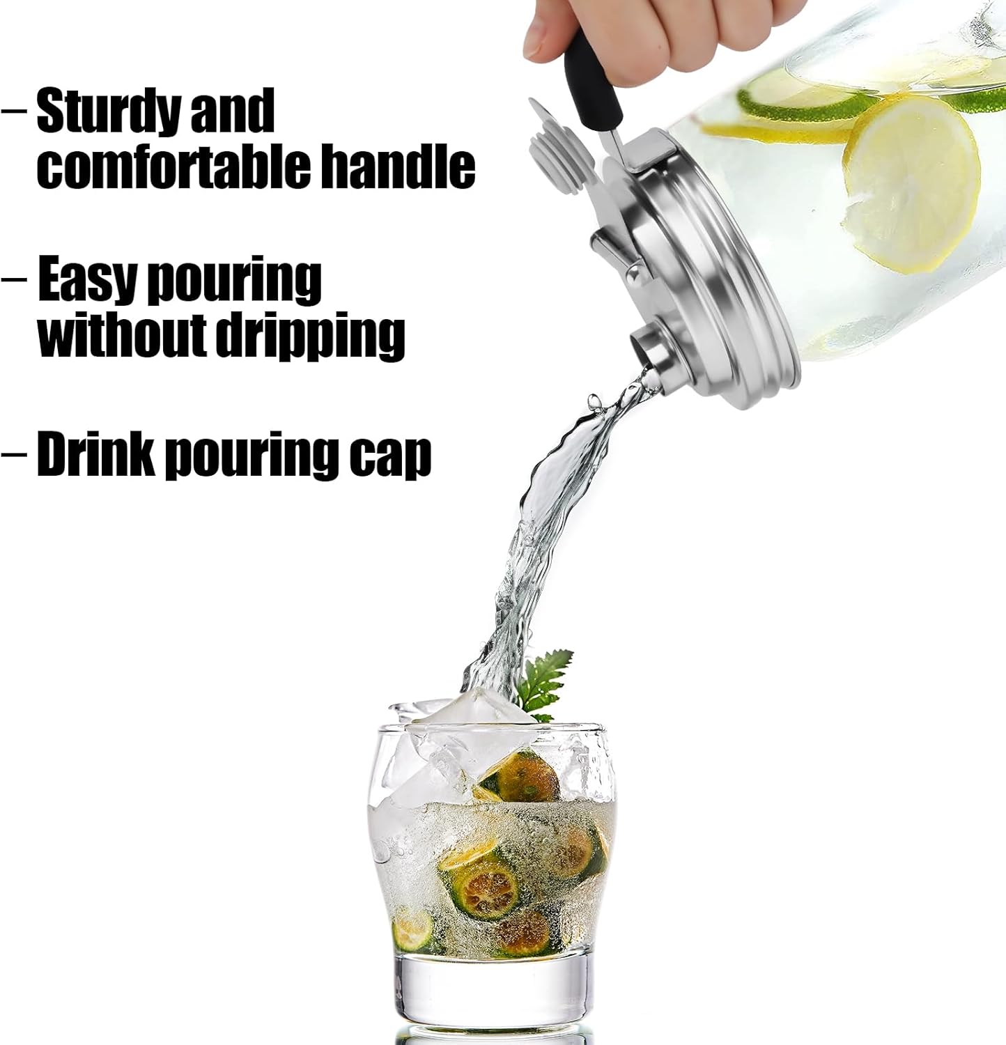 Stainless Steel Wide Mouth Mason Jar Pour Spout Lids with Handle - Set of 2 - Perfect for Home Brewing and Fruit Fermenting