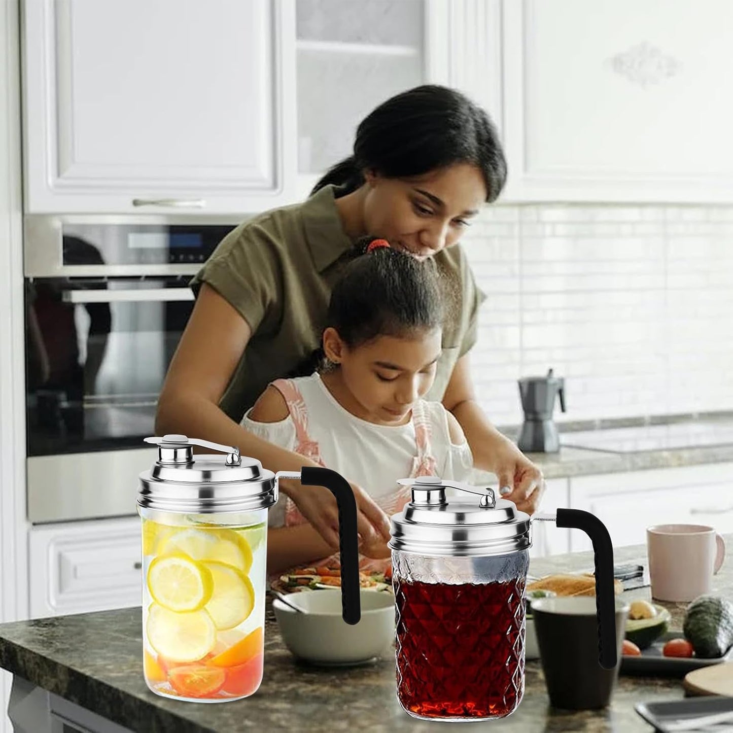 Stainless Steel Wide Mouth Mason Jar Pour Spout Lids with Handle - Set of 2 - Perfect for Home Brewing and Fruit Fermenting
