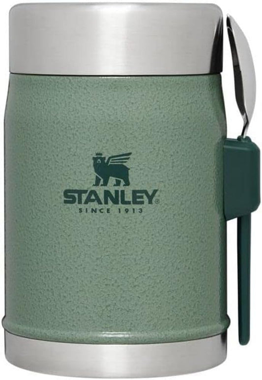 Stanley Classic Legendary Food Jar with Spork, 14oz, Hammertone Green - Durable and Functional Outdoor Container