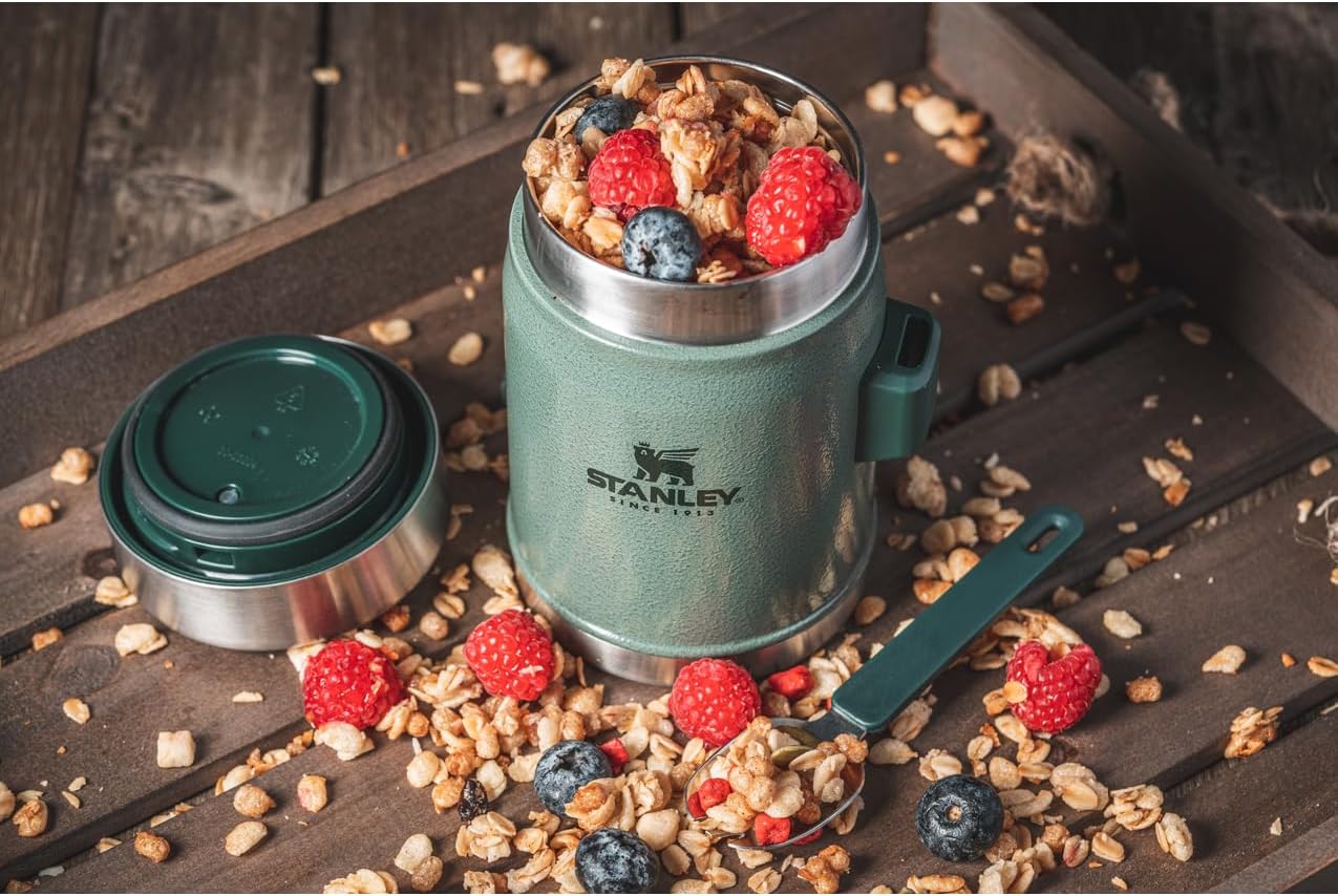 Stanley Classic Legendary Food Jar with Spork, 14oz, Hammertone Green - Durable and Functional Outdoor Container