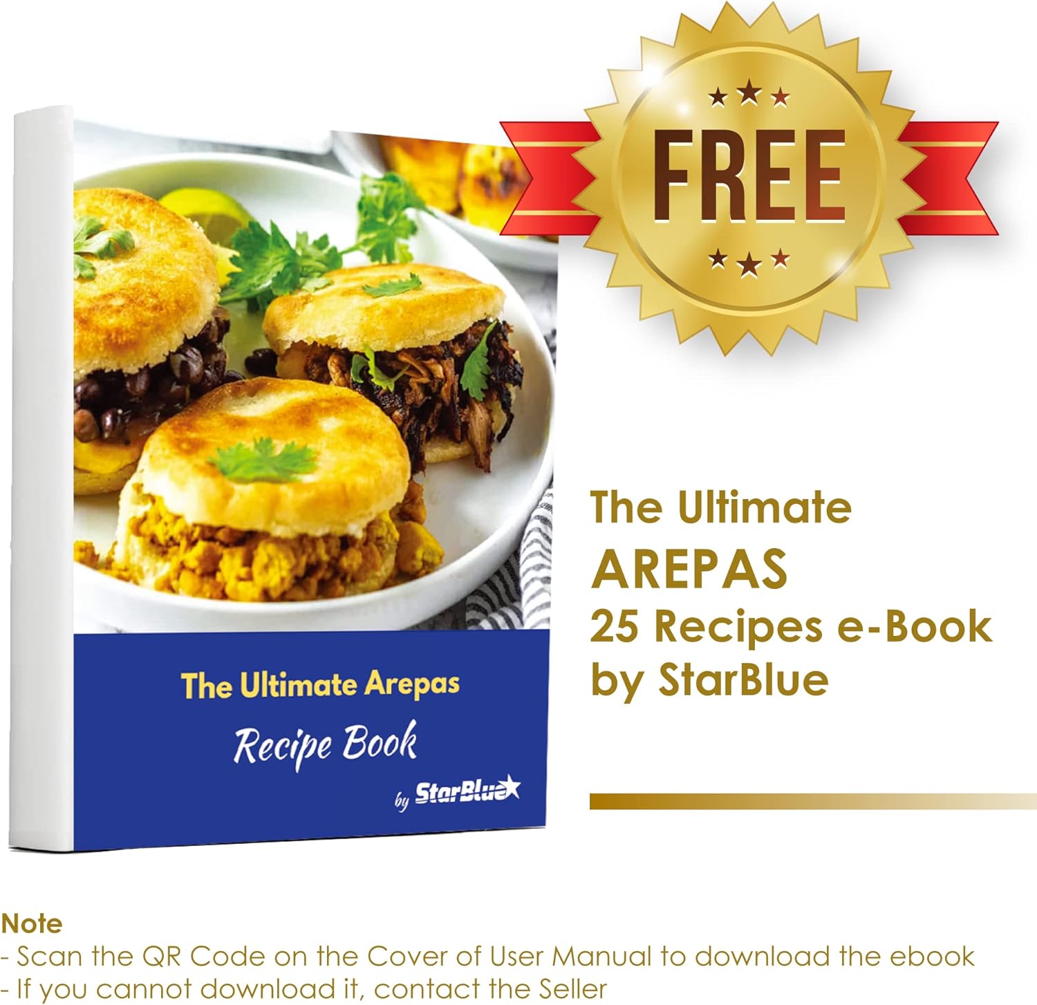 StarBlue Electric Arepa Maker and Mini Pancake Maker - Includes FREE Arepa Recipes eBook! Make 5 Authentic Venezuela and Colombia Style Arepas in Just 6 Minutes - 1200W AC 120V 60Hz