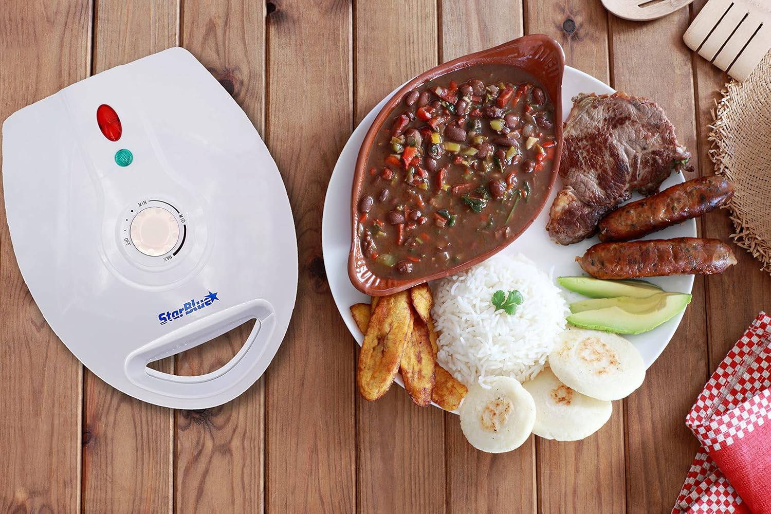 StarBlue Electric Arepa Maker and Mini Pancake Maker - Includes FREE Arepa Recipes eBook! Make 5 Authentic Venezuela and Colombia Style Arepas in Just 6 Minutes - 1200W AC 120V 60Hz