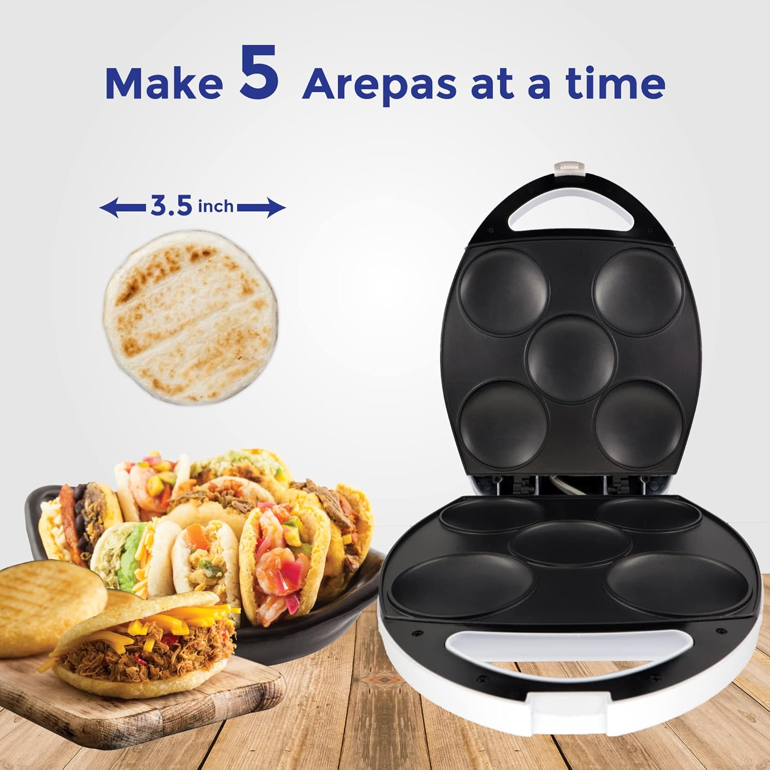 StarBlue Electric Arepa Maker and Mini Pancake Maker - Includes FREE Arepa Recipes eBook! Make 5 Authentic Venezuela and Colombia Style Arepas in Just 6 Minutes - 1200W AC 120V 60Hz