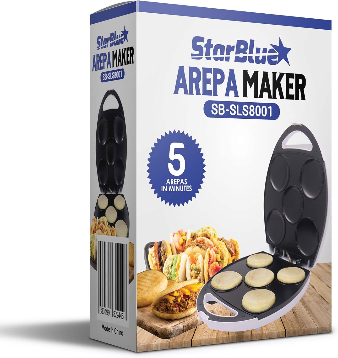 StarBlue Electric Arepa Maker and Mini Pancake Maker - Includes FREE Arepa Recipes eBook! Make 5 Authentic Venezuela and Colombia Style Arepas in Just 6 Minutes - 1200W AC 120V 60Hz