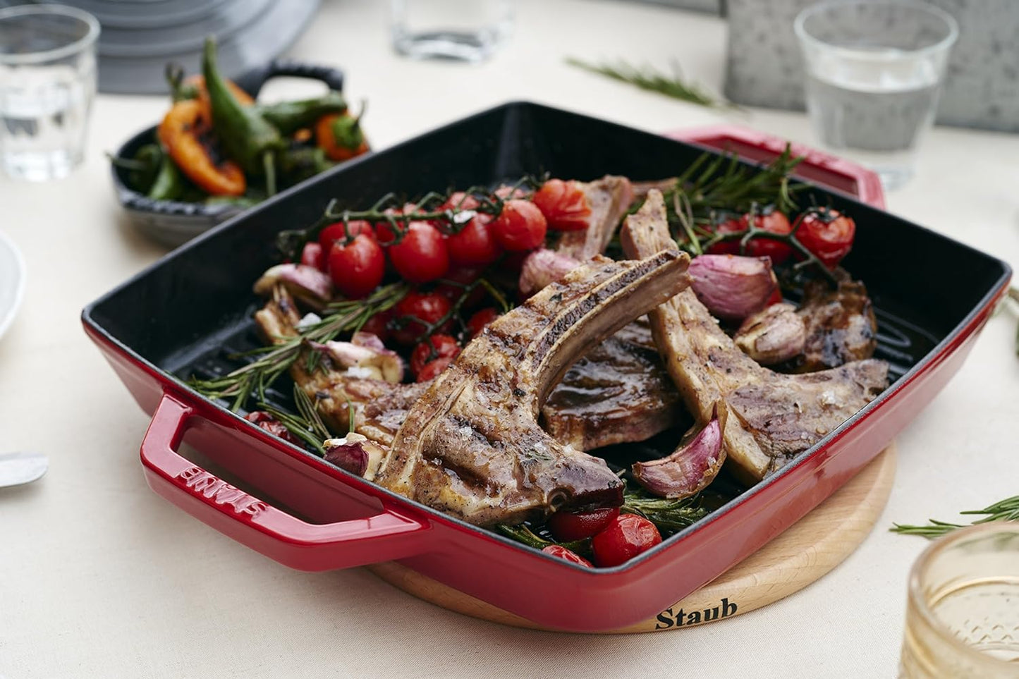 Staub Dust Rectangular Griddle with Two Handles, 33 cm, Cast Iron, Cherry Red - Model 40511-784-0