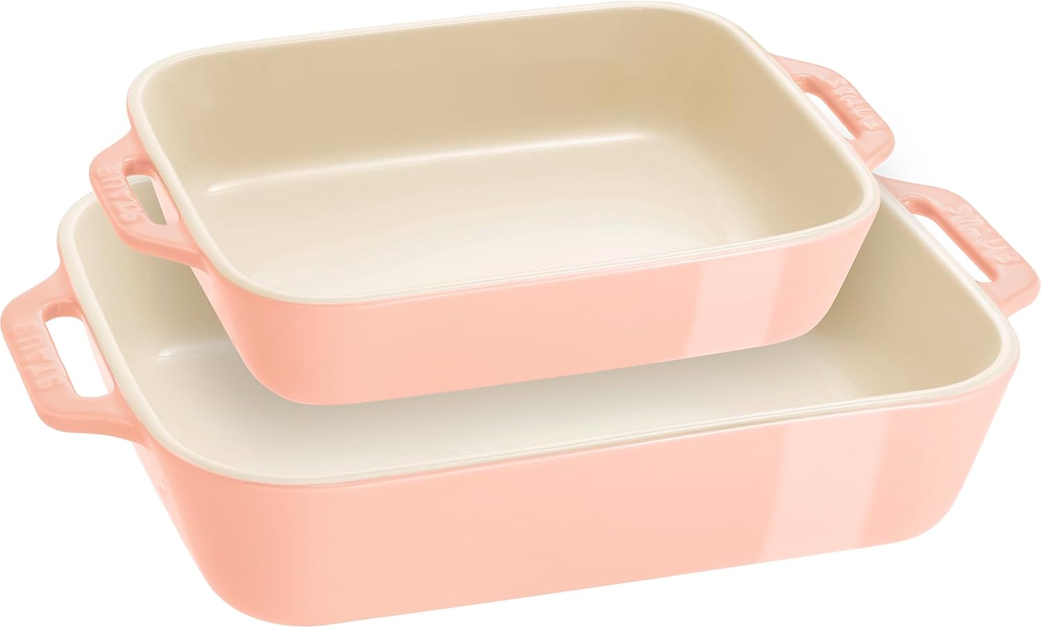 STAUB Stoneware 2-Piece Rectangular Baking Dish Set in Macaron Pastel Pink - Ceramic Gratins