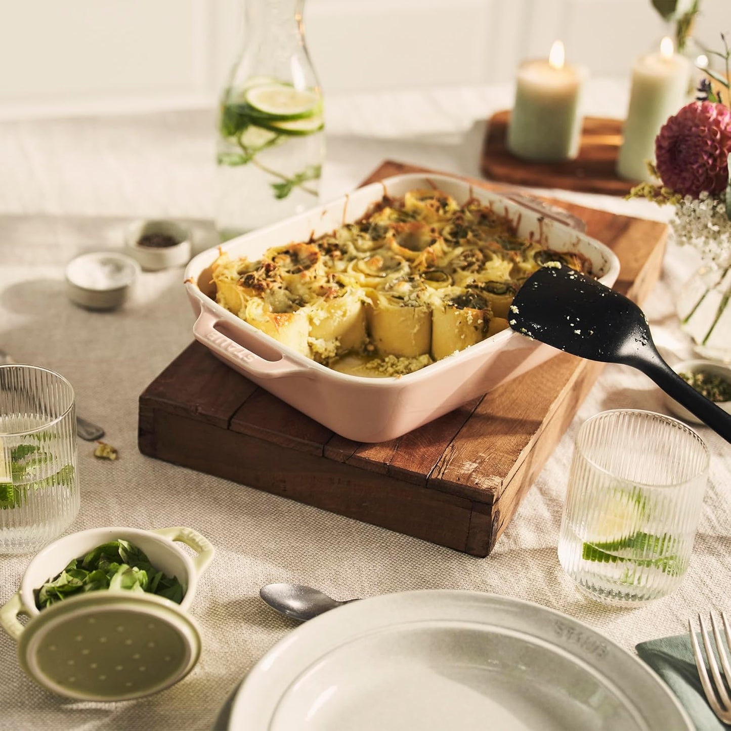 STAUB Stoneware 2-Piece Rectangular Baking Dish Set in Macaron Pastel Pink - Ceramic Gratins