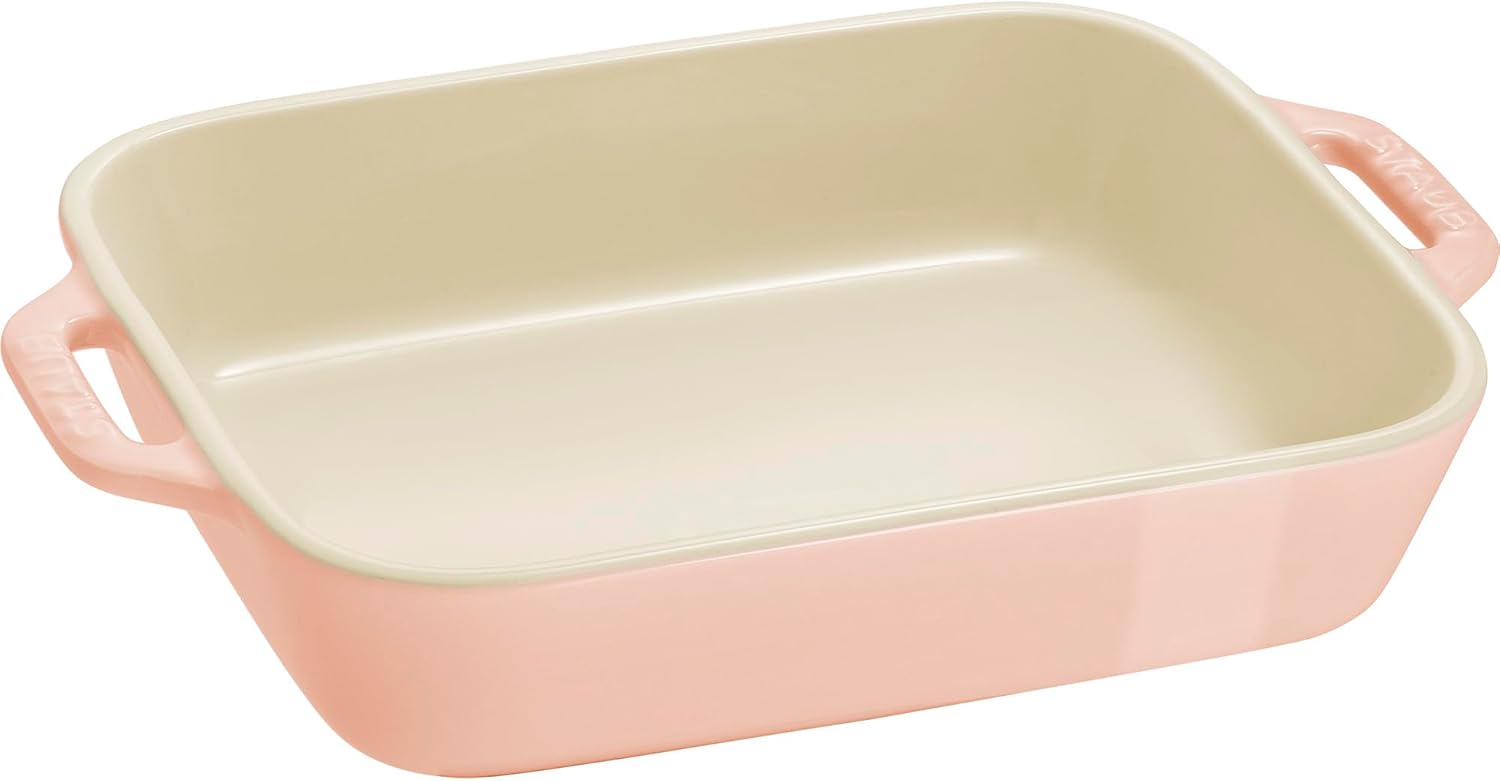 STAUB Stoneware 2-Piece Rectangular Baking Dish Set in Macaron Pastel Pink - Ceramic Gratins