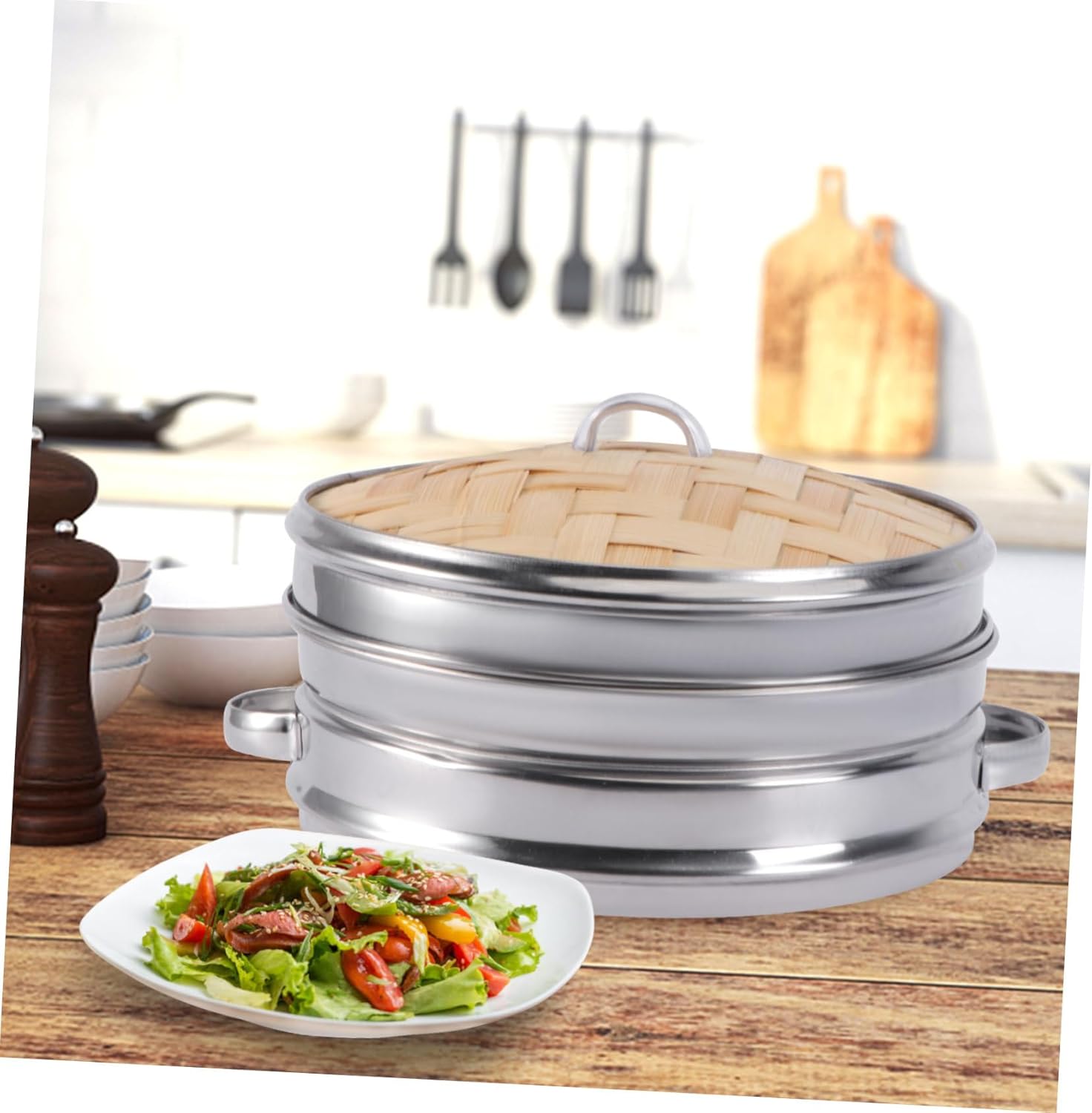 Steamer Cookware Set for Breakfast Bread with Lid - Kitchen Supplies for Dumplings and Bamboo Grids