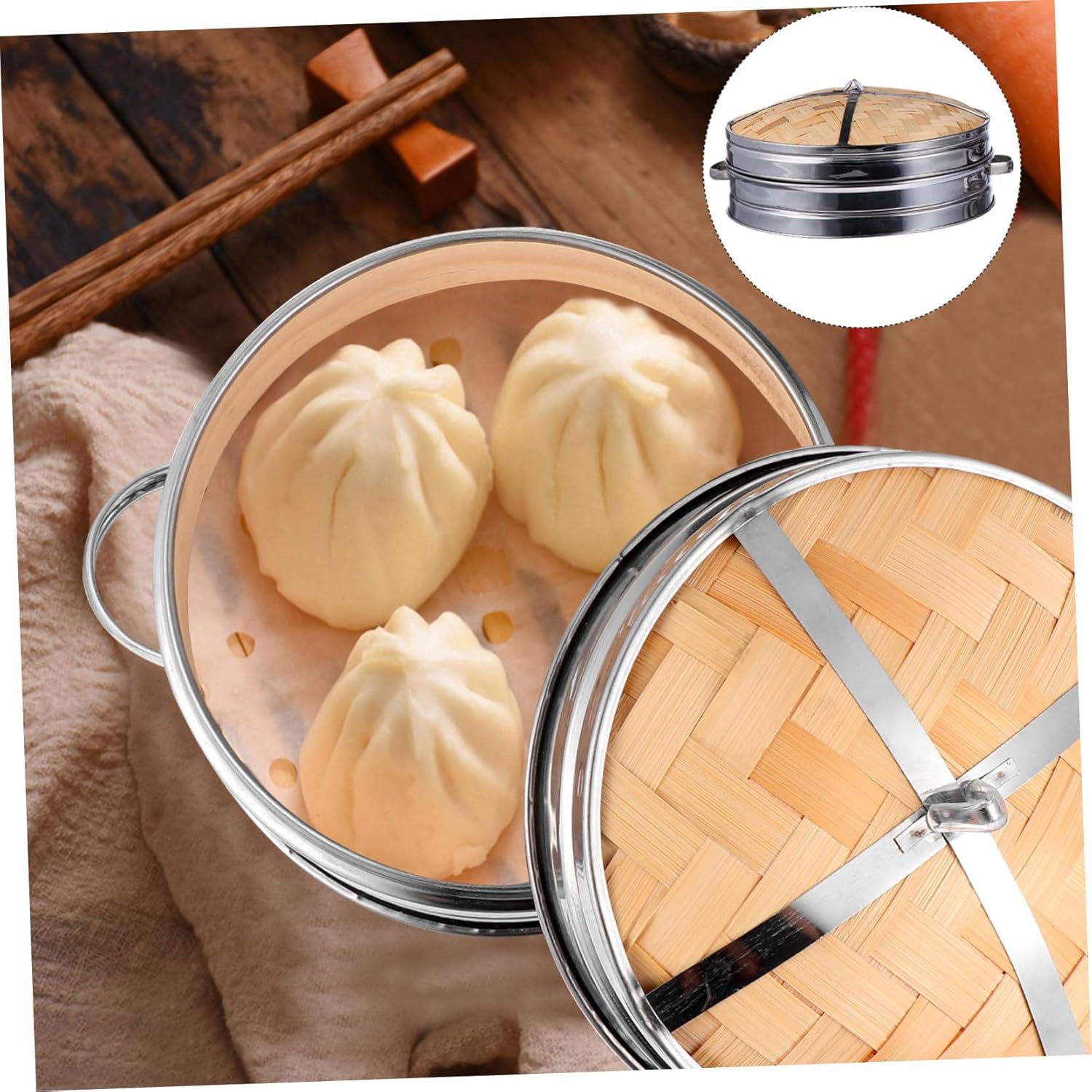 Steamer Cookware Set for Breakfast Bread with Lid - Kitchen Supplies for Dumplings and Bamboo Grids
