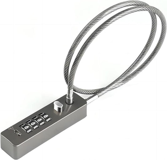 Steel Cable Combination Lock for Bikes, Lockers, File Cabinets - 23.6" Long Rope with 4-Digit Code Reset - Gun-Grey Color