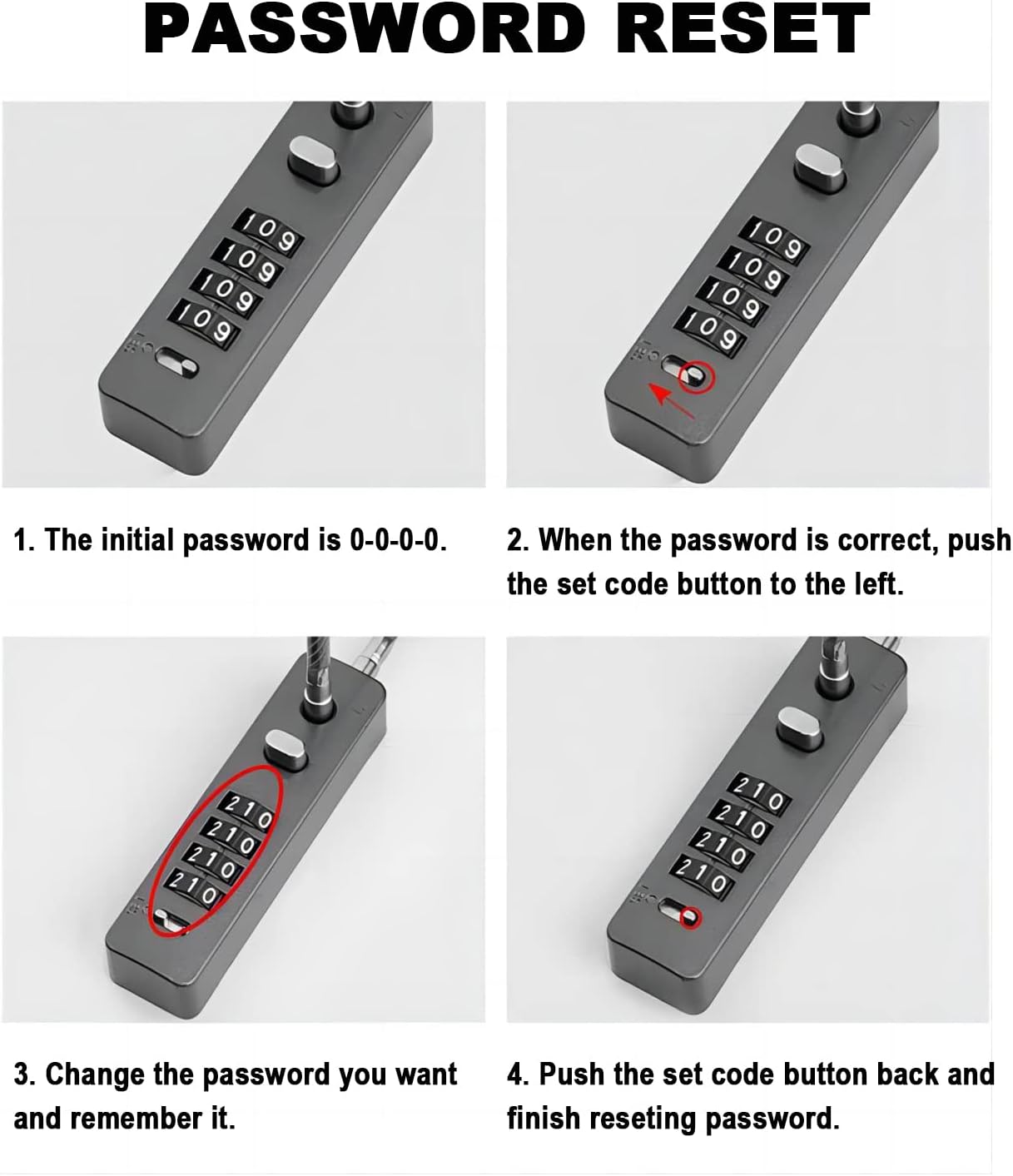 Steel Cable Combination Lock for Bikes, Lockers, File Cabinets - 23.6" Long Rope with 4-Digit Code Reset - Gun-Grey Color