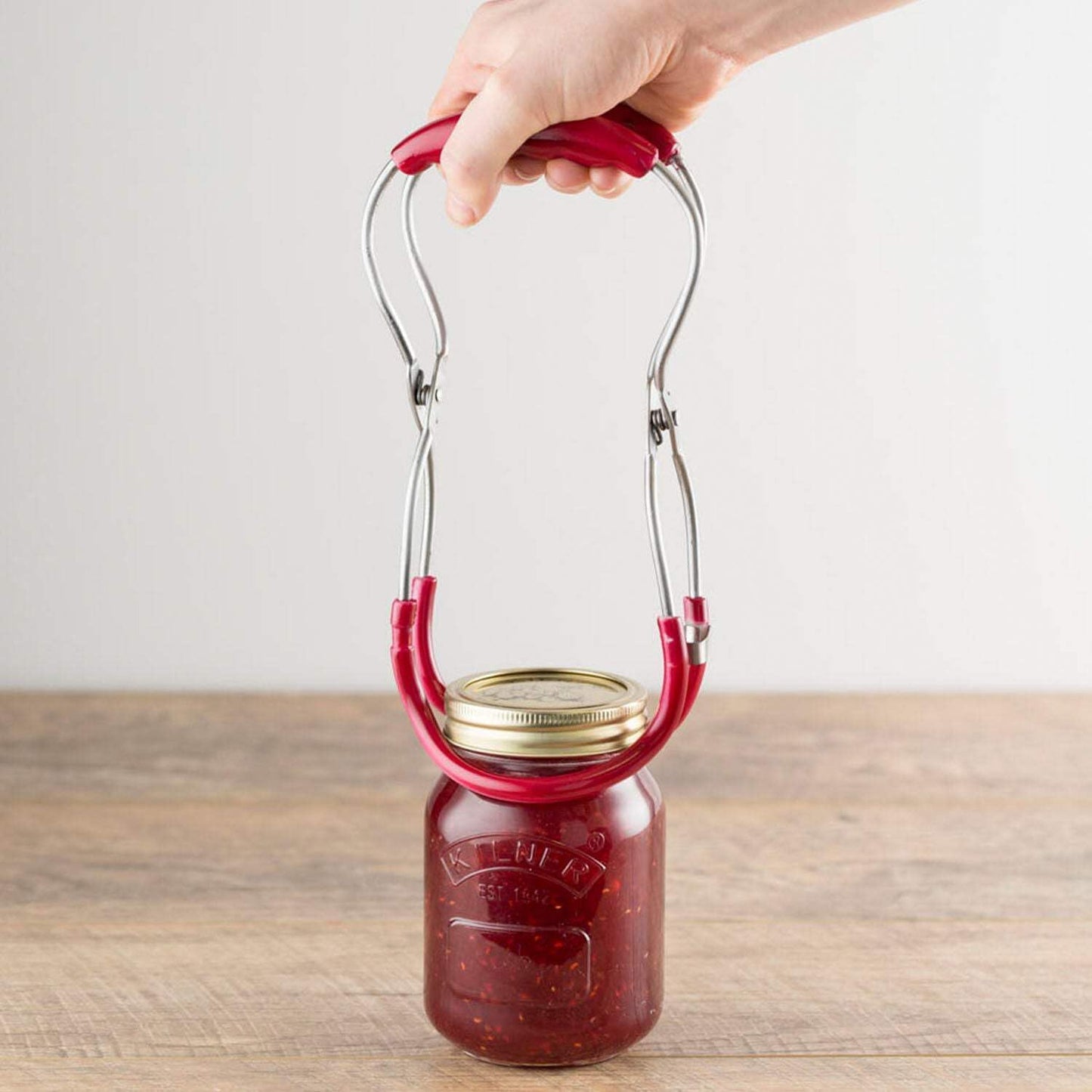 Sterilising Tongs for Kilner Jam Jars - Stainless Steel, Silver/Red, 6 x 10 x 24 cm