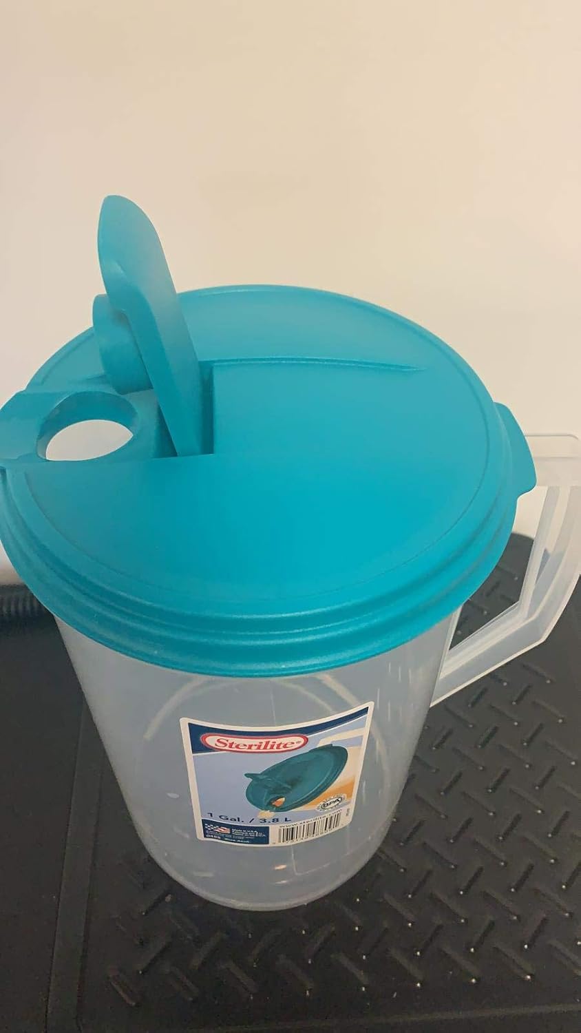Sterilite 0488 One-Gallon Round Pitcher with Clear Base and Teal Lid - Blue-Atoll Tab Included