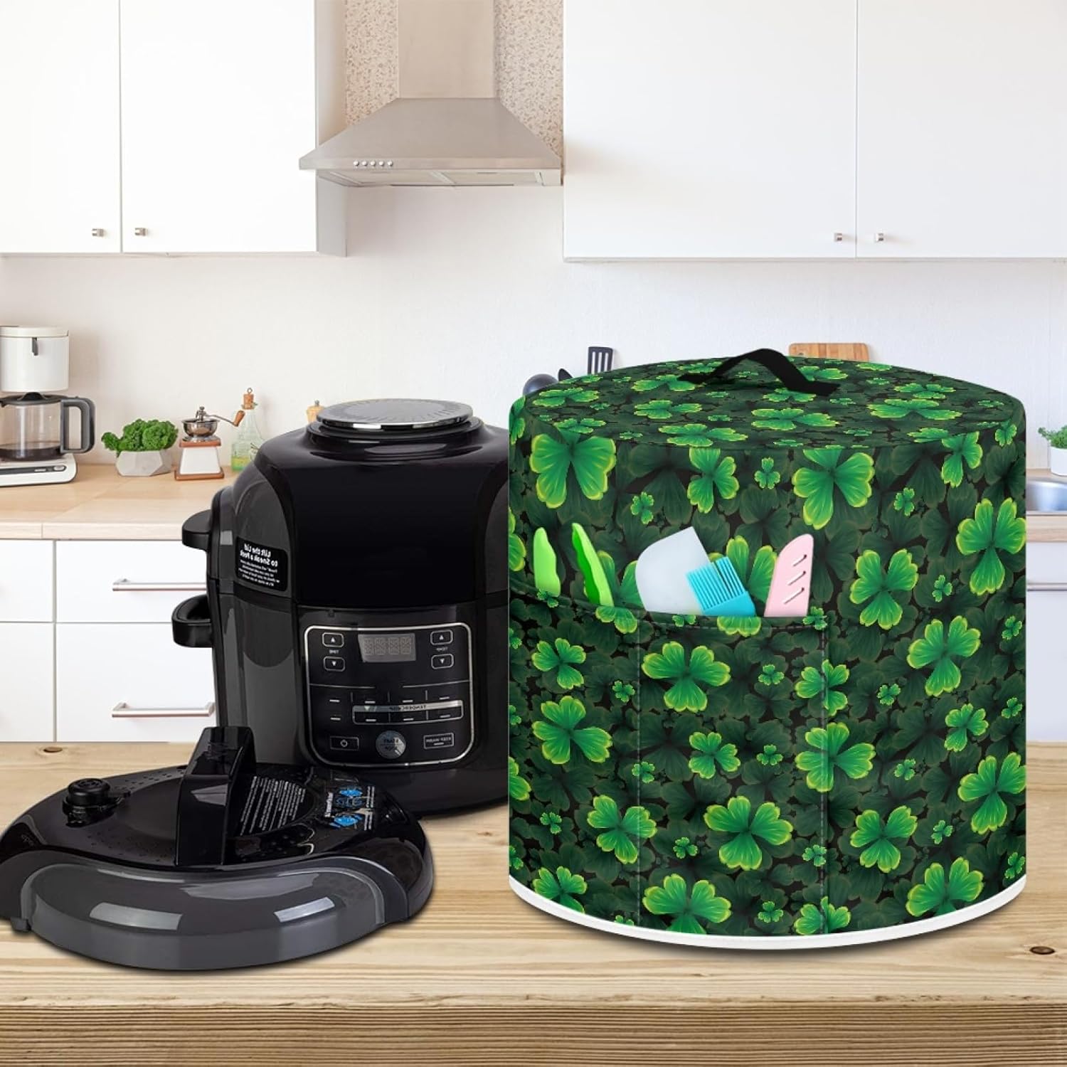 St.Patrick's Day Pressure Cooker Cover for 3 Quart - Green Leaf Design - Easy Clean & Dust Protection - Kitchen Appliance Decor