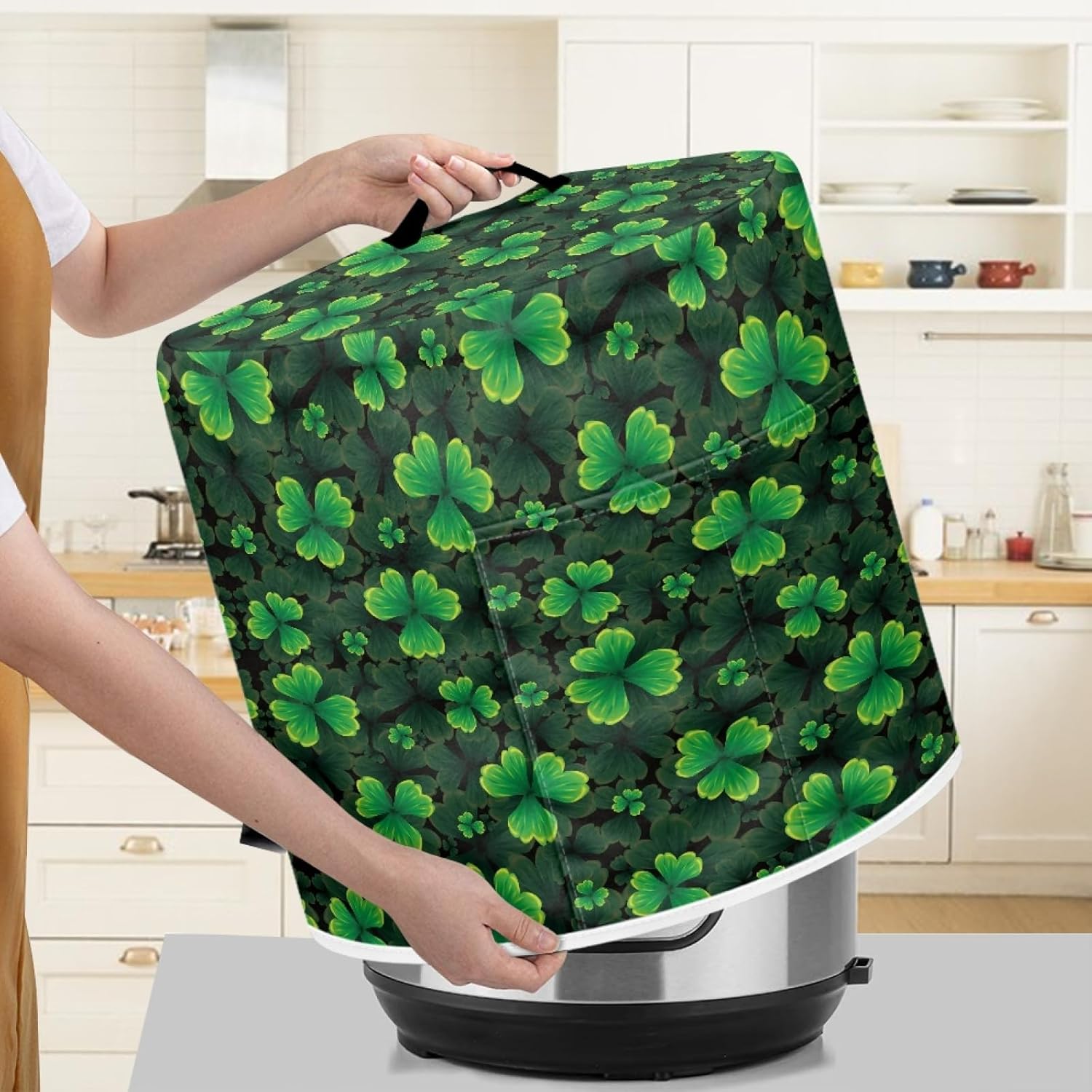 St.Patrick's Day Pressure Cooker Cover for 3 Quart - Green Leaf Design - Easy Clean & Dust Protection - Kitchen Appliance Decor
